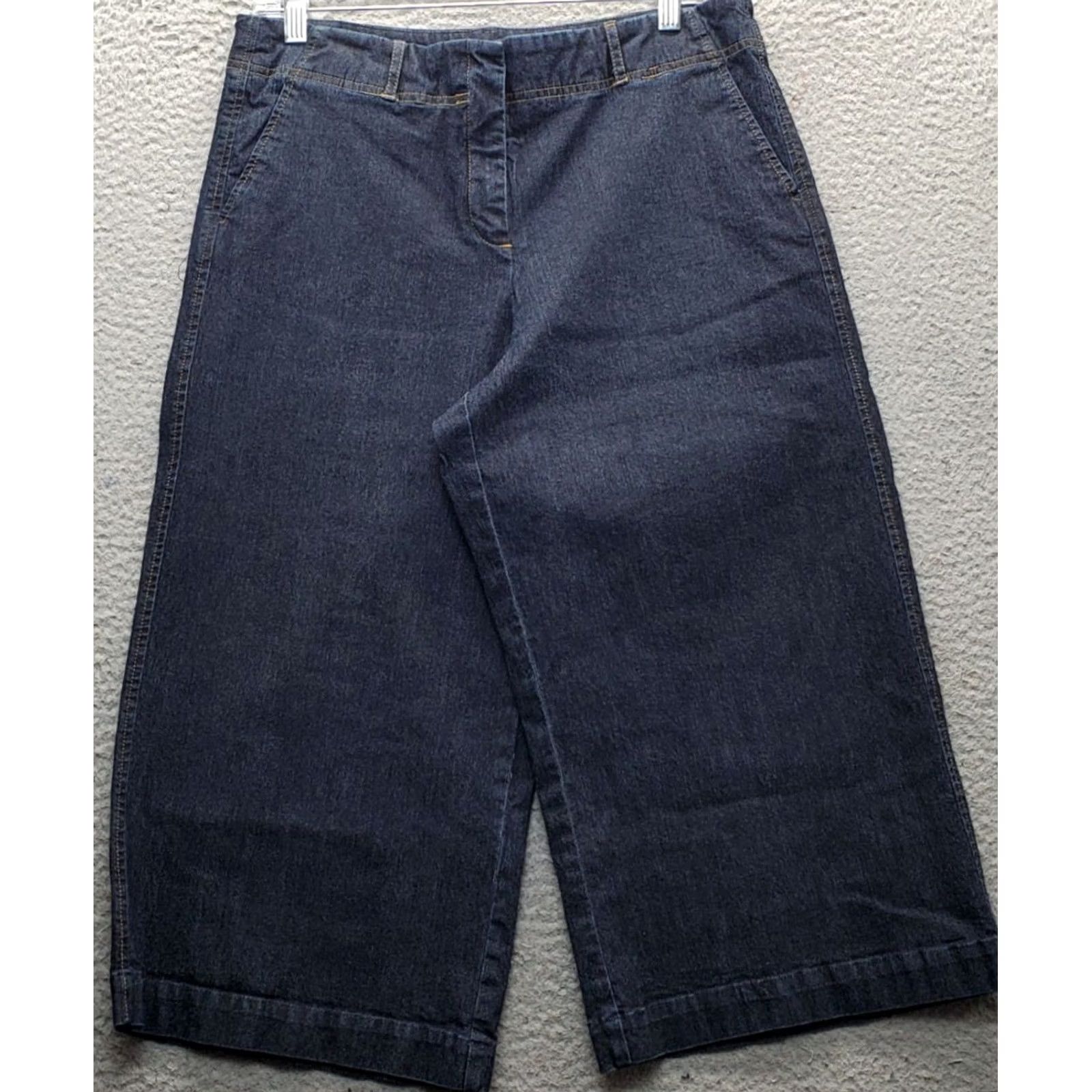 Vintage Josephine Chaus Jeans Capri Womens 10 Blue Denim High Rise Wide Leg 5-Pocket Stretch Cotton Size 32" / US 10 / IT 46 - 2 Thumbnail