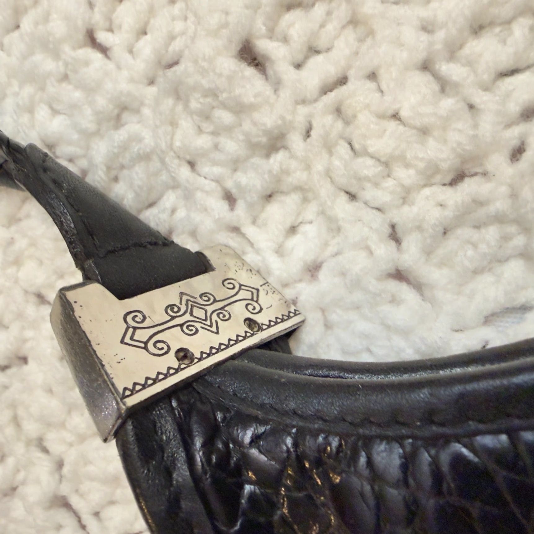Brighton Brighton Donna Shoulder Bag Purse Womens Vintage Black Croc Embossed Pattern Bag Chalk? Size ONE SIZE - 5 Thumbnail
