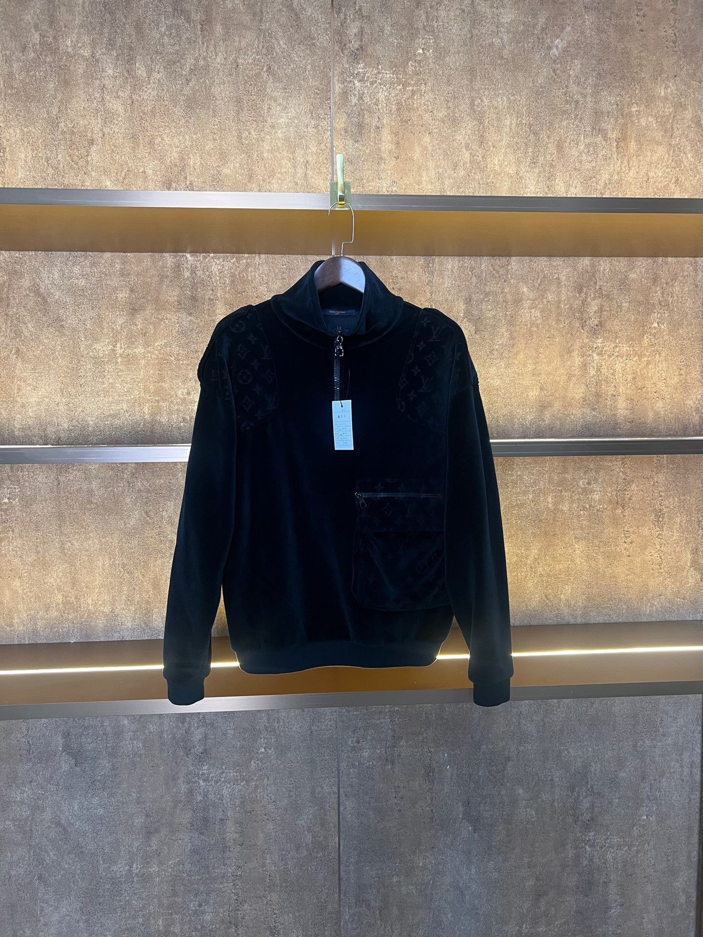 Louis Vuitton Louis Vuitton Black Velvet Embossed Logo Half-Zip Top Size M / US 6-8 / IT 42-44 - 1 Thumbnail