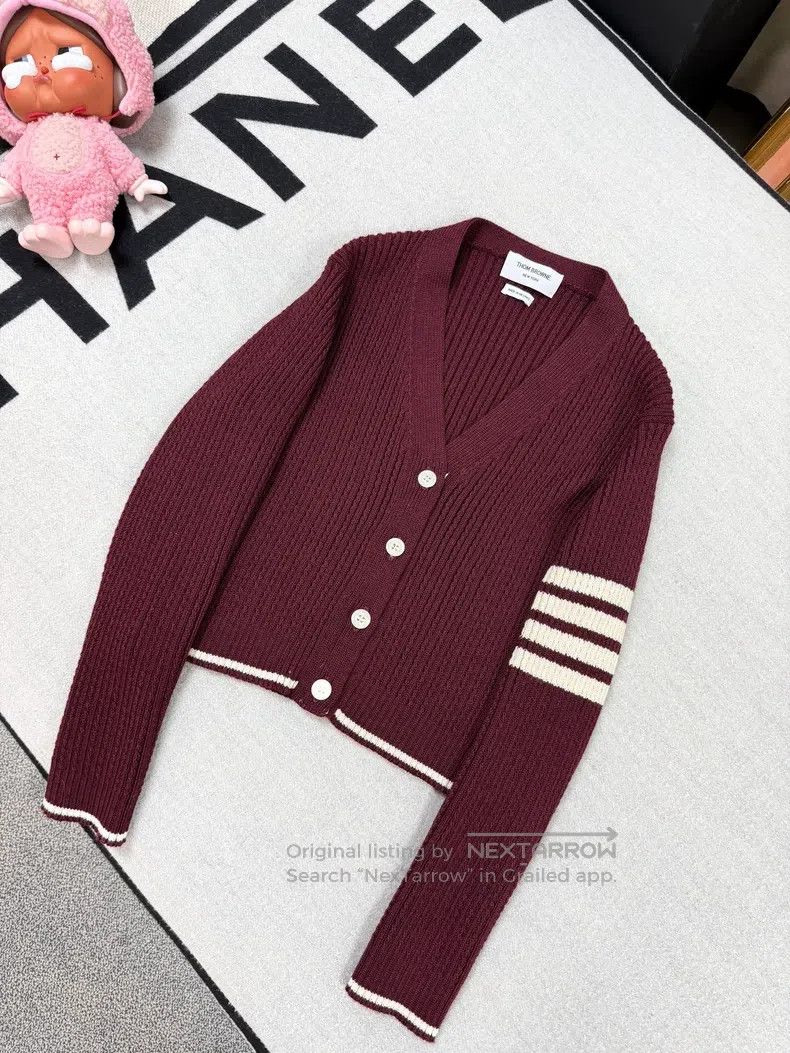 Thom Browne Thom Browne Burgundy Long Sleeve Knit Cardigan Size S / US 4 / IT 40 - 1 Thumbnail