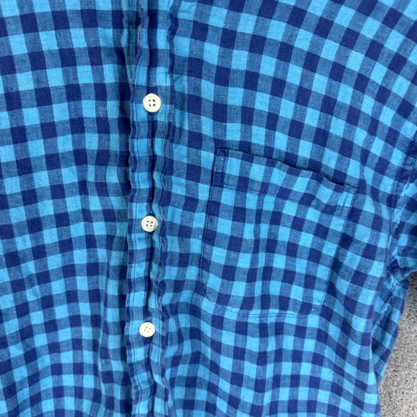 Brooks Brothers VINTAGE Brooks Brothers Shirt Mens Medium Blue Gingham Linen Button-Down Short Sleeve Size US M / EU 48-50 / 2 - 4 Thumbnail