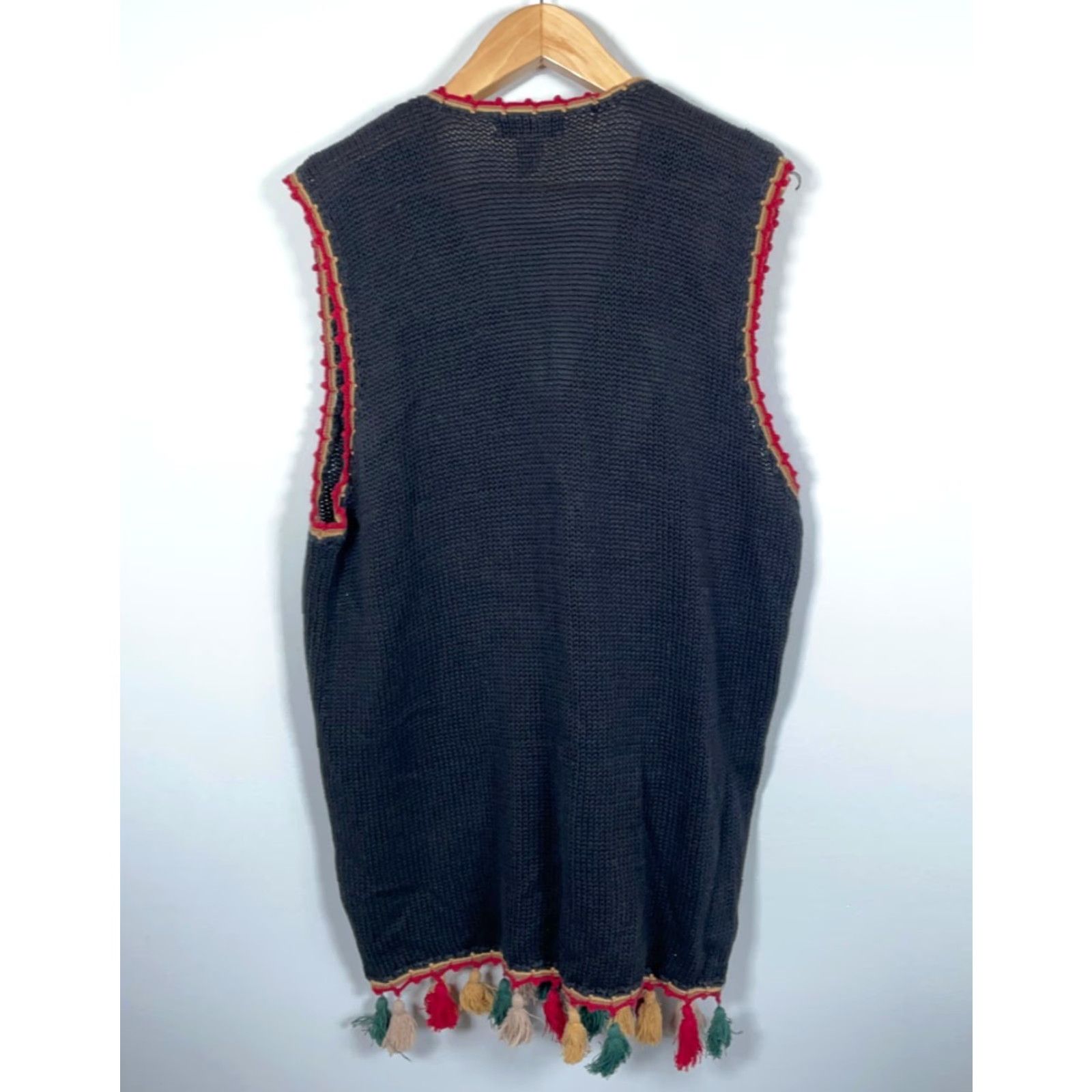 Vintage VINTAGE Jacque & Koko Floral Embroidered Sweater Vest Women's 18 / 20 Black Tassel Fringe Chunky Knit Shirt Womens Plus 90s Flower Retro Knitted Vest Size XXL / US 16-18 / IT 52-54 - 2 Thumbnail