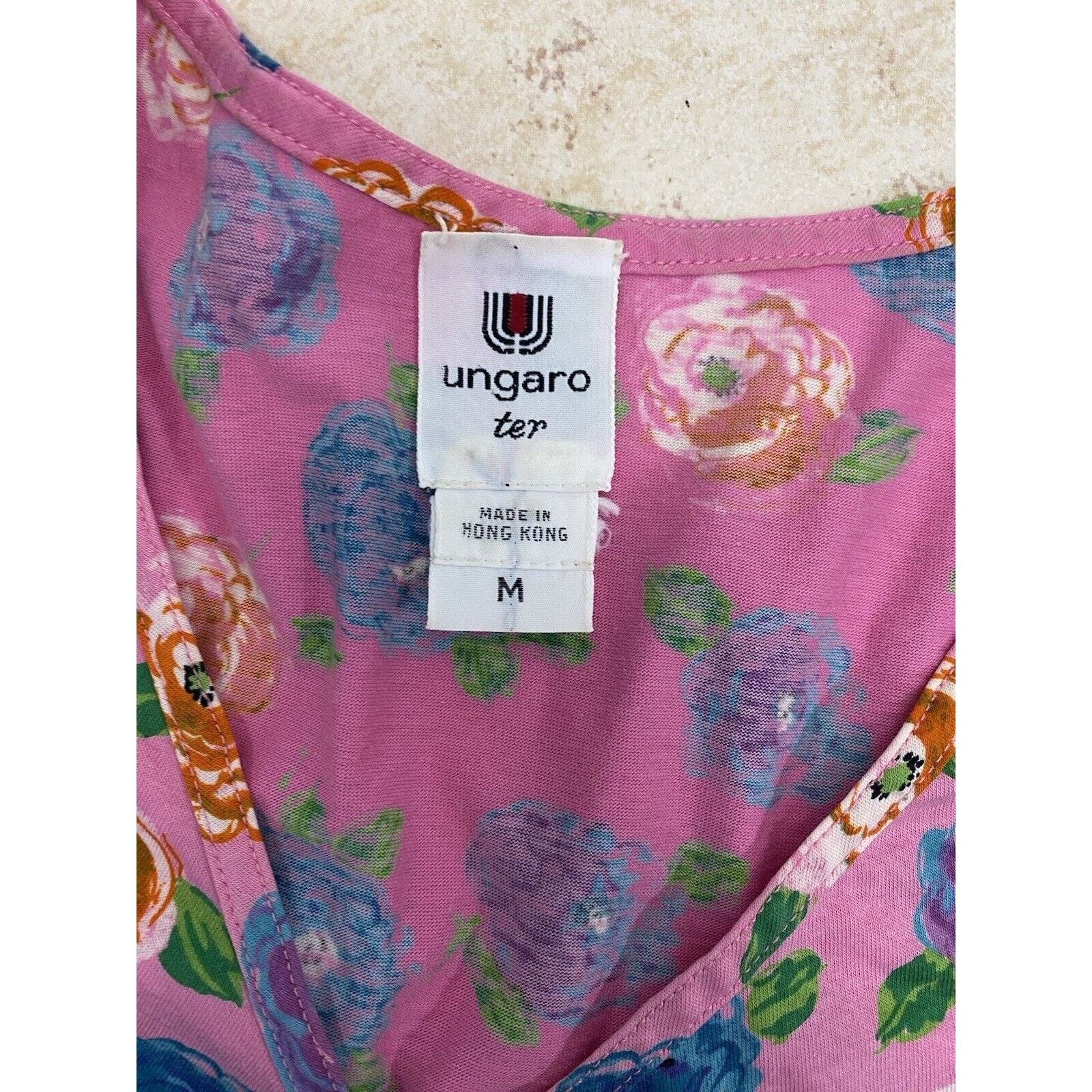 Other VTG Ungaro Ter Floral Pink Blue 3/4 Sleeve Shirt V Neck Size M / US 6-8 / IT 42-44 - 5 Thumbnail