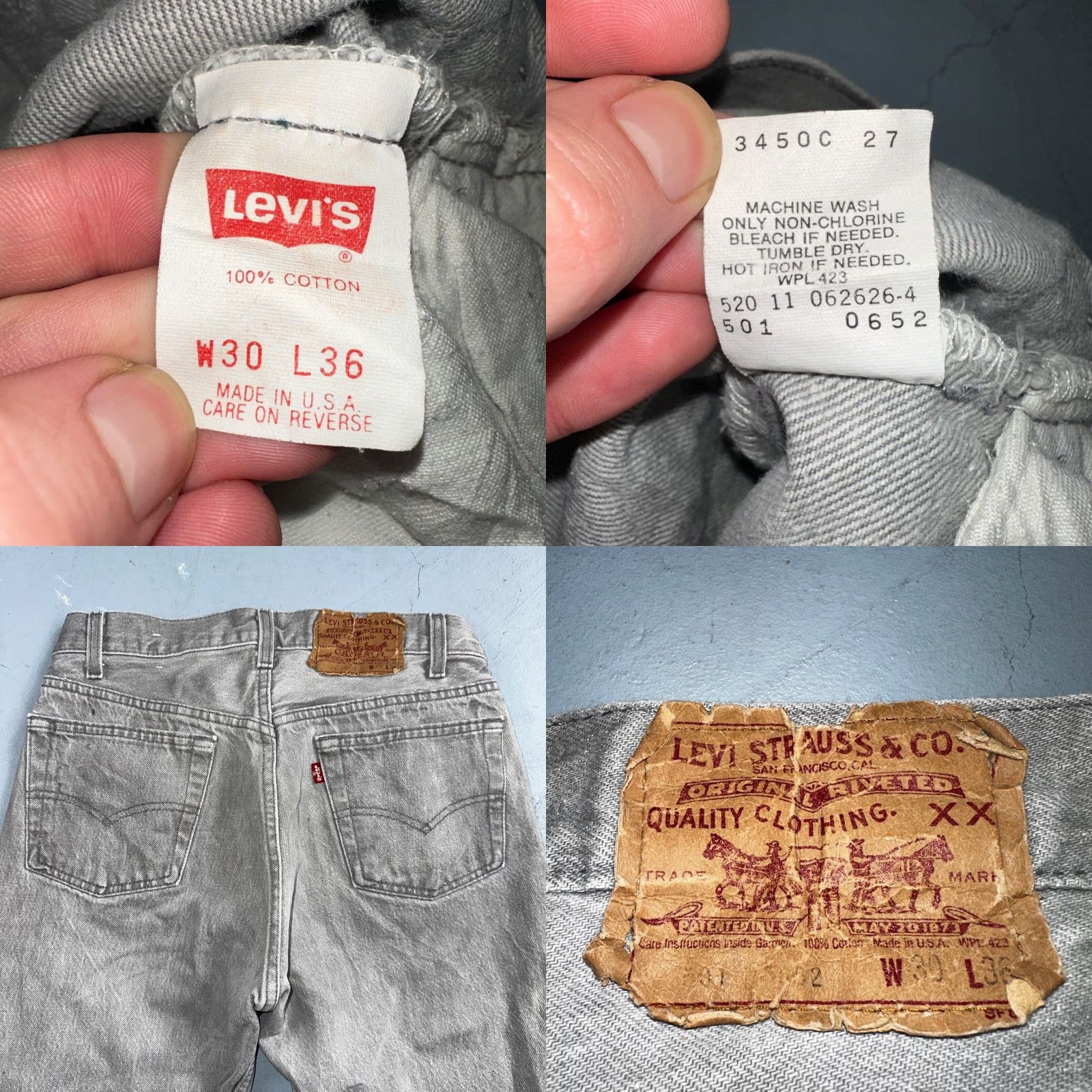 Levi's Levis 501 Vintage 90s USA Gray Straight Leg Jeans 28x34 Regular Mens 501 Series Denim Cotton Medium Wash Size US 28 / EU 44 - 9 Thumbnail