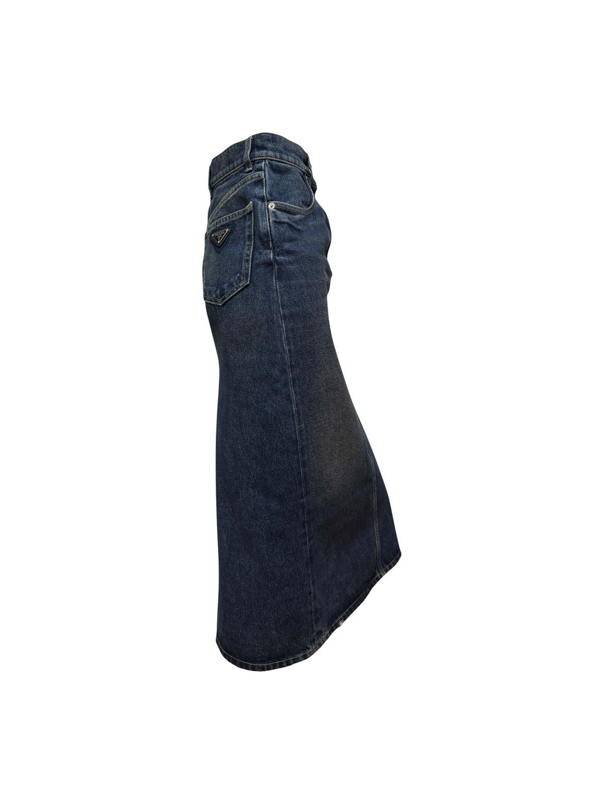 Prada PRADA High-Waisted Denim Midi Skirt with Back Logo Plaque Size 25" / US 0 / IT 36 - 3 Thumbnail