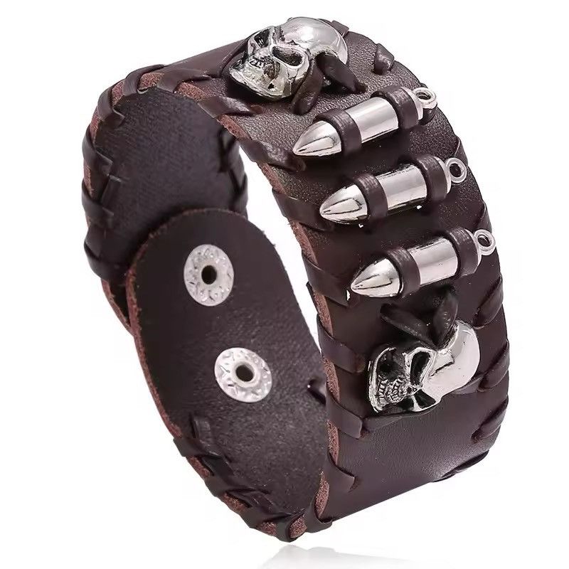 Japanese Brand Brown Skull Bullet Cowhide Bracelets Size ONE SIZE - 1 Thumbnail
