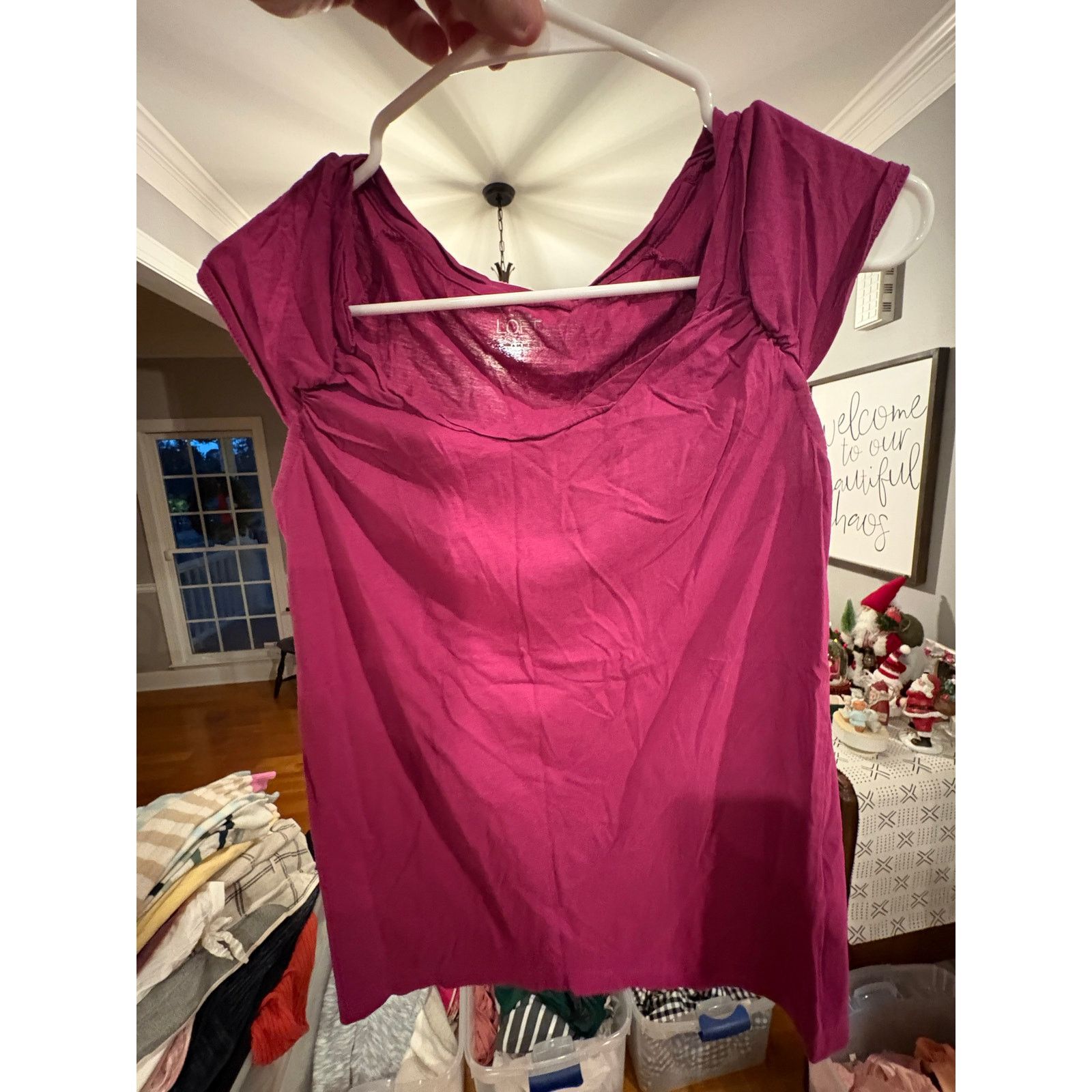 Loft LOFT Women’s Small Magenta Pink Cap Sleeve Blouse Scoop Neck Size S / US 4 / IT 40 - 2 Thumbnail