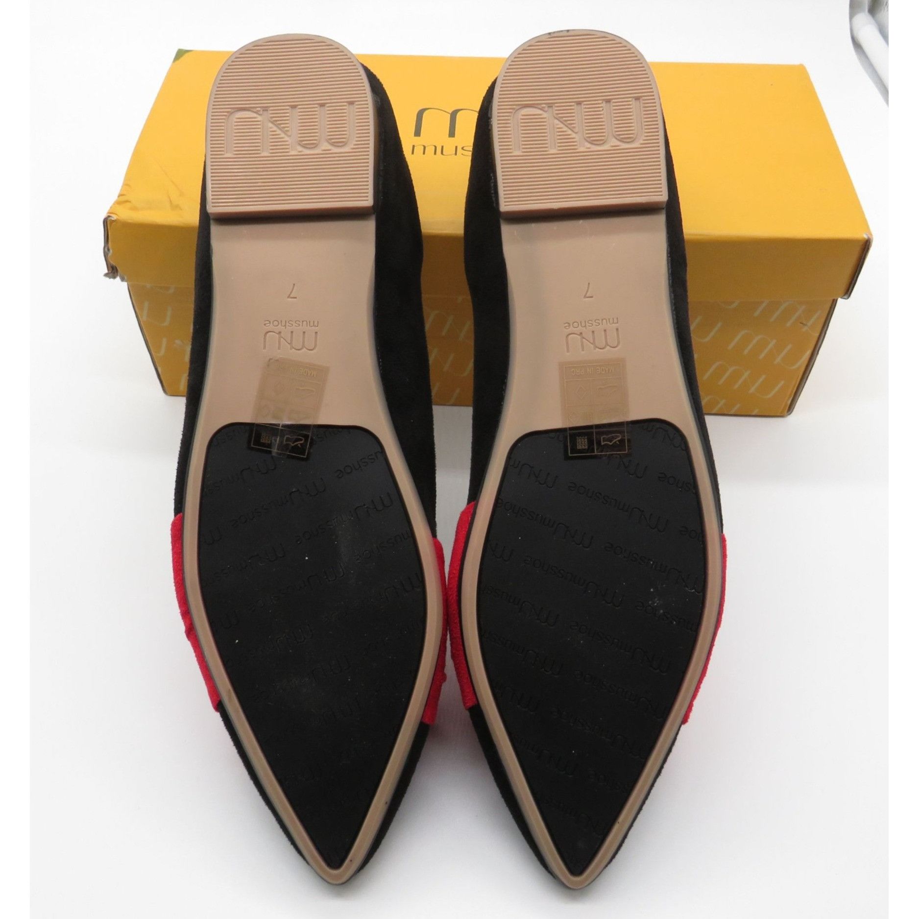 Other Musshoe Women's Black & Red Pointed Toe Flats With Bow Detai Size US 7 / IT 37 - 7 Thumbnail