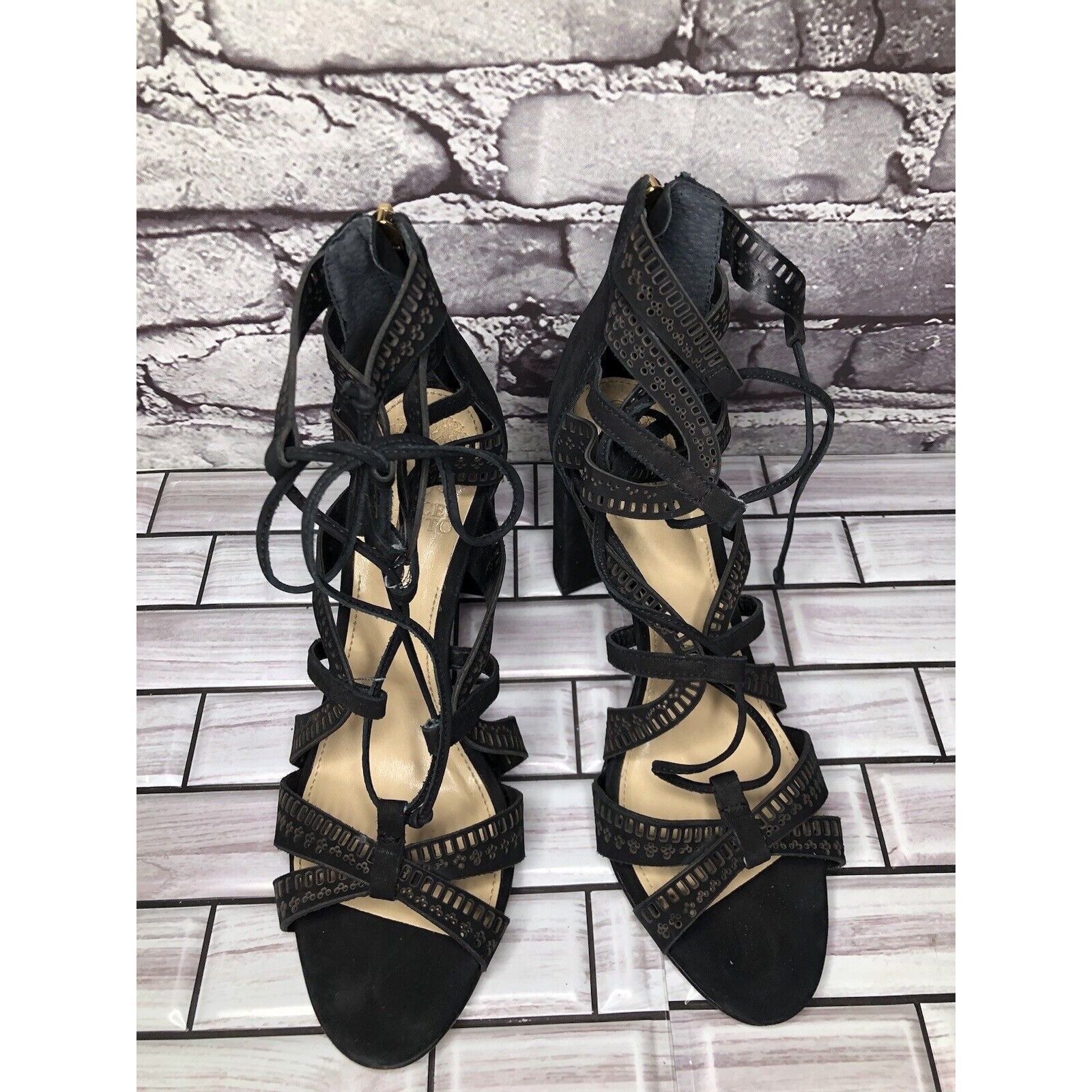 Vince Camuto Vince Camuto Mindie Black Leather Lace Up Strappy Heels Wome Size US 8 / IT 38 - 11 Thumbnail