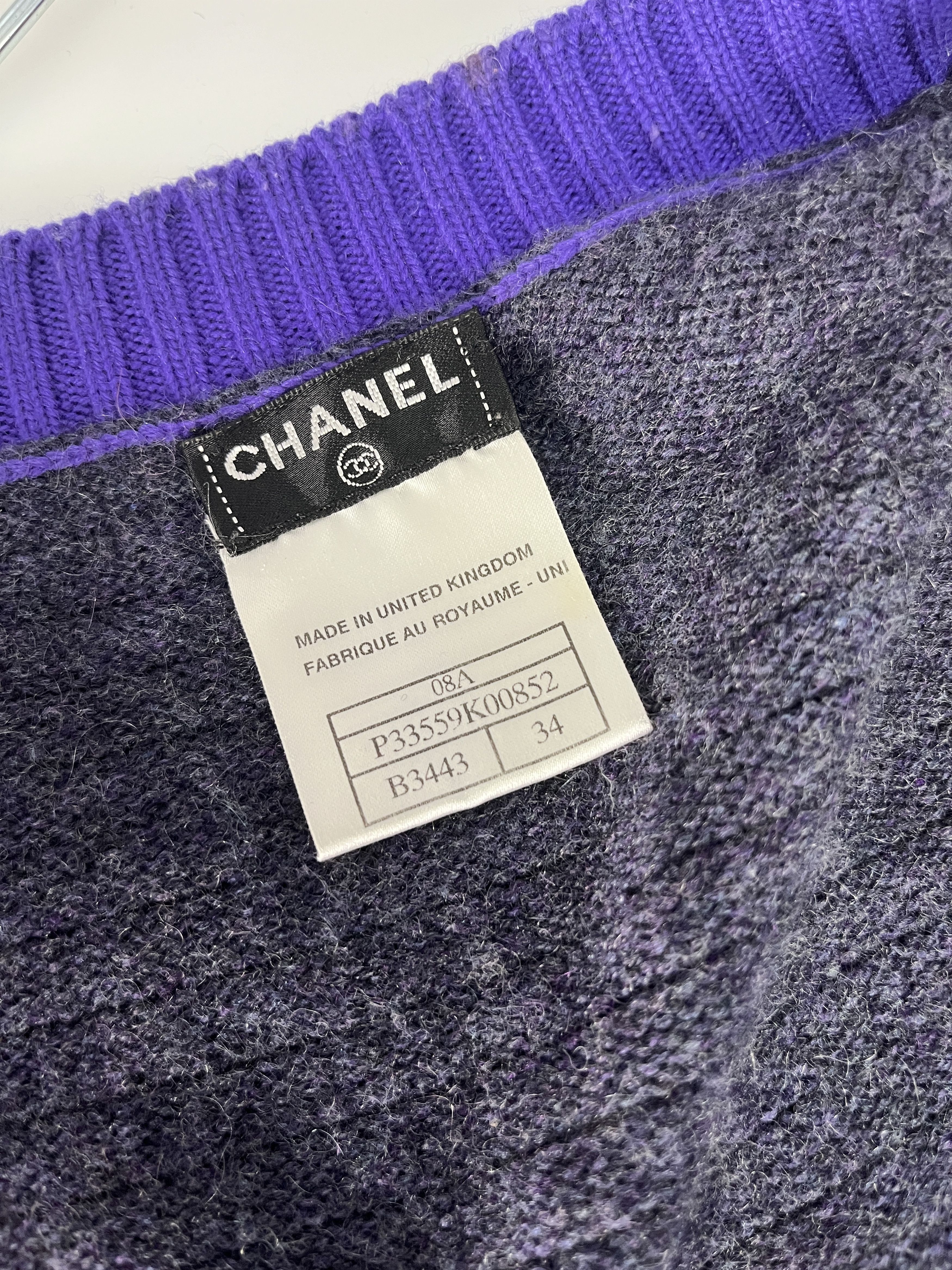Chanel Chanel Grey Cashmere Cardigan With Purple Trim Size XS / US 0-2 / IT 36-38 - 5 Thumbnail
