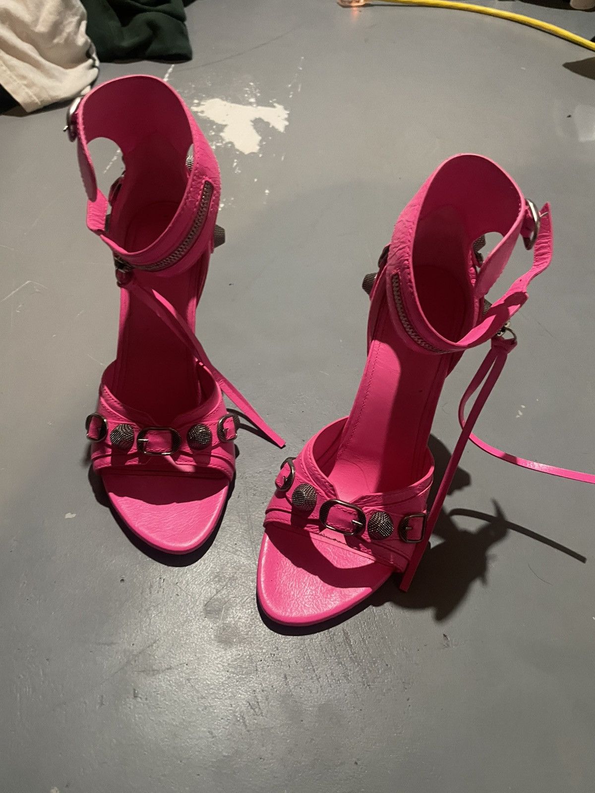 Balenciaga Balenciaga Womens Flou Pink Cagole Leather Studded Stiletto Size US 8.5 / IT 38.5 - 4 Thumbnail