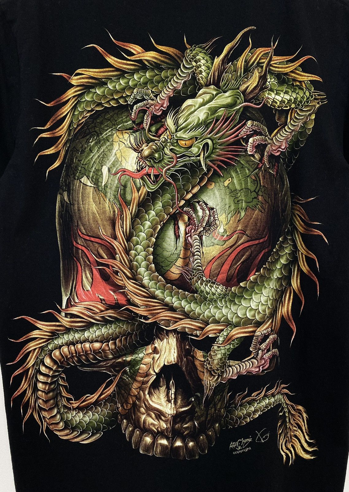 Japanese Brand Rock Chang Double Sided Dragon Skull Piercing T-shirt Black Size US M / EU 48-50 / 2 - 5 Thumbnail