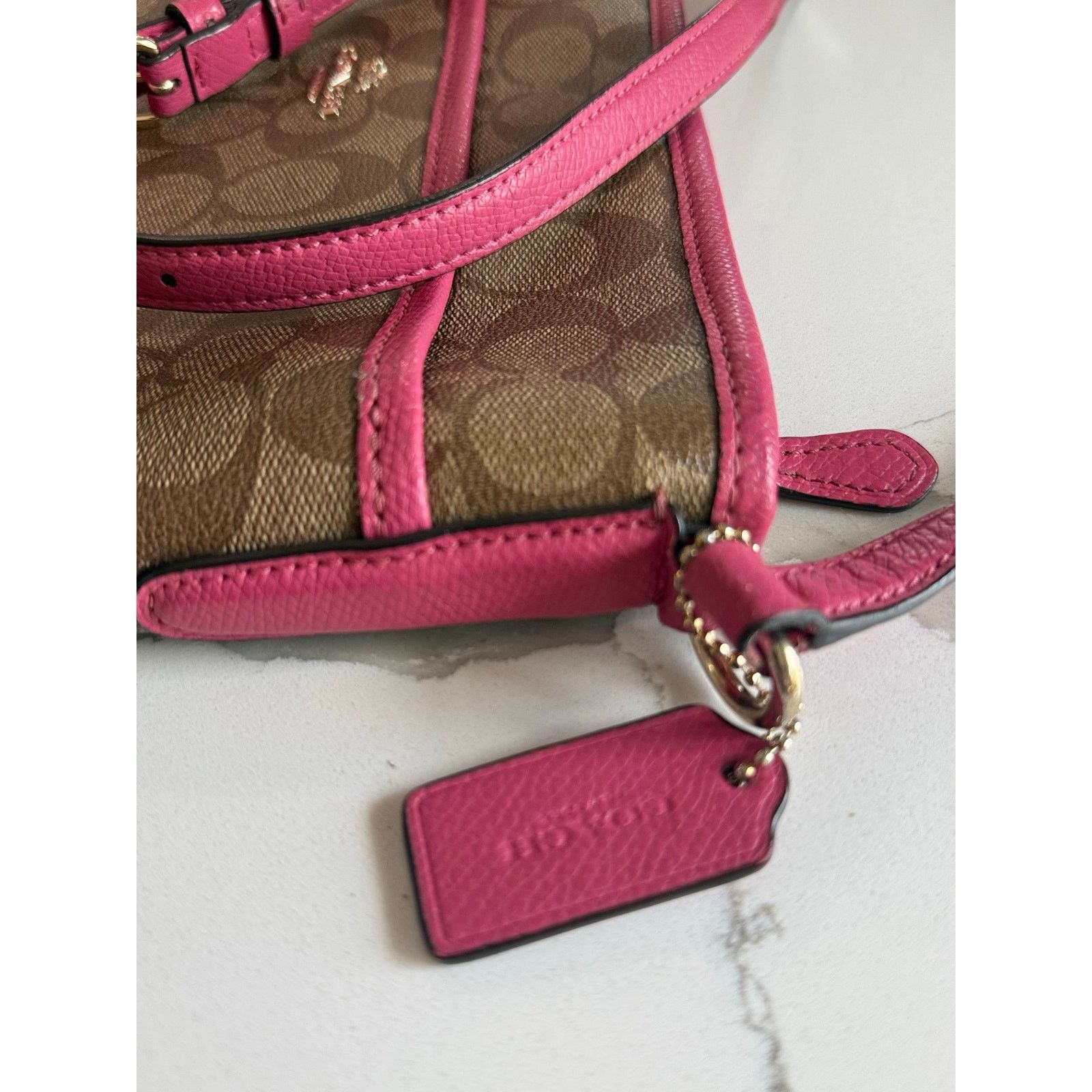 Coach Coach Signature File Bag Crossbody Khaki Pink Leather Trim Size ONE SIZE - 15 Thumbnail