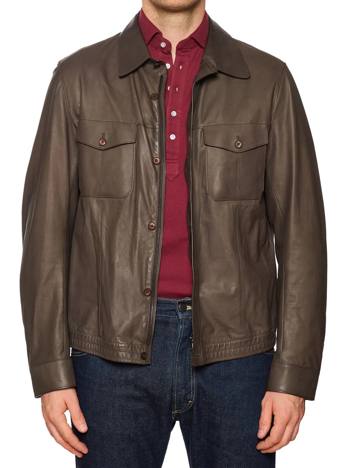 Ermenegildo Zegna ERMENEGILDO ZEGNA Taupe Calfskin Leather Jacket Size US L / EU 52-54 / 3 - 3 Thumbnail