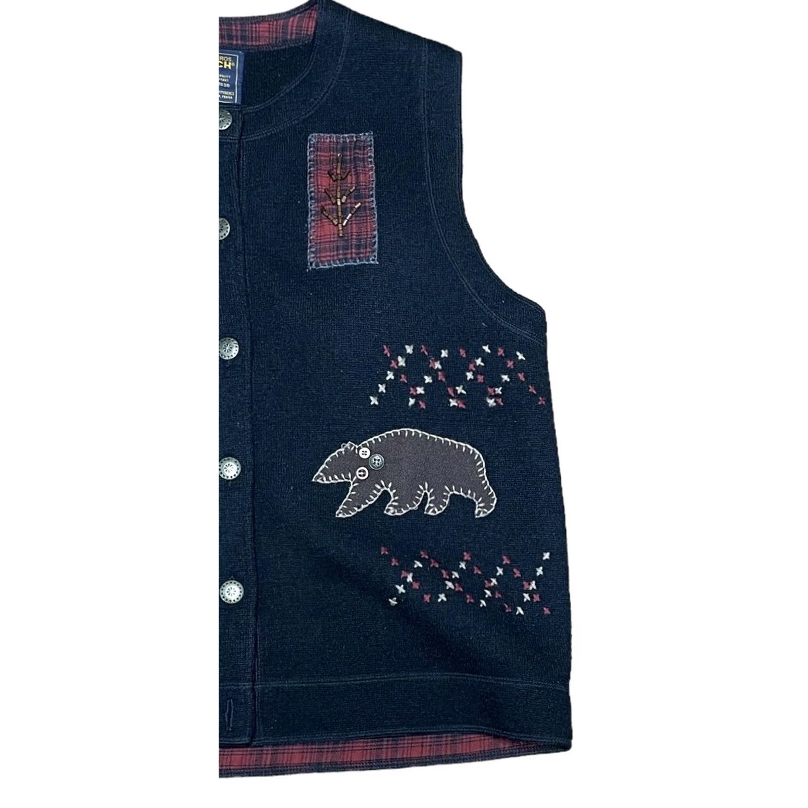 Vintage Woolrich Vest Medium Black 100% Wool Button Up Plaid Patchwork Fall Theme Insulated Quilted Women’s M Sleeveless Jacket/Coat Length Mid-Length Size M / US 6-8 / IT 42-44 - 3 Thumbnail