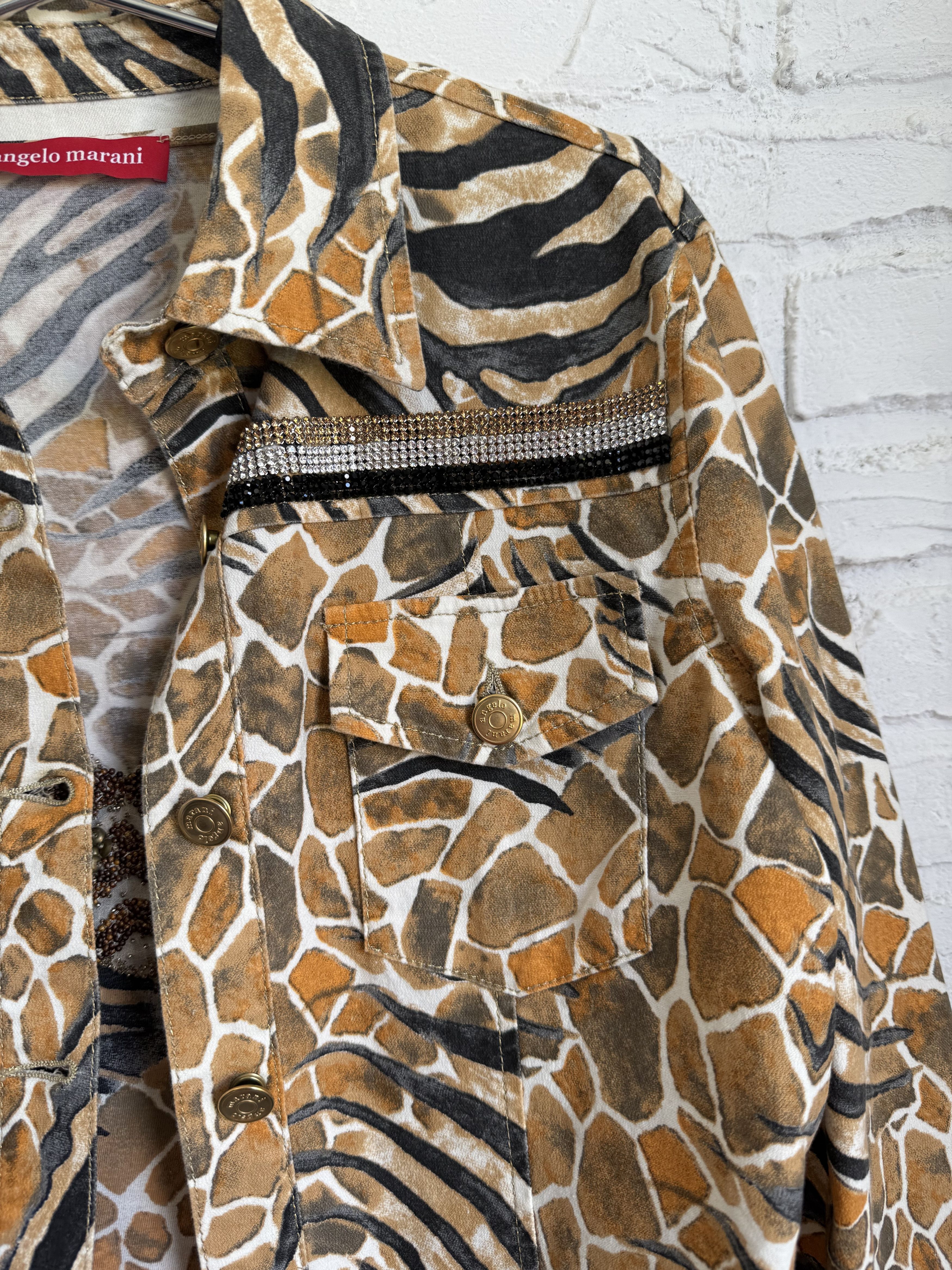 Vintage Vintage Angelo Marani Animal Print Rhinestone Denim Jacket Size L / US 10 / IT 46 - 8 Thumbnail