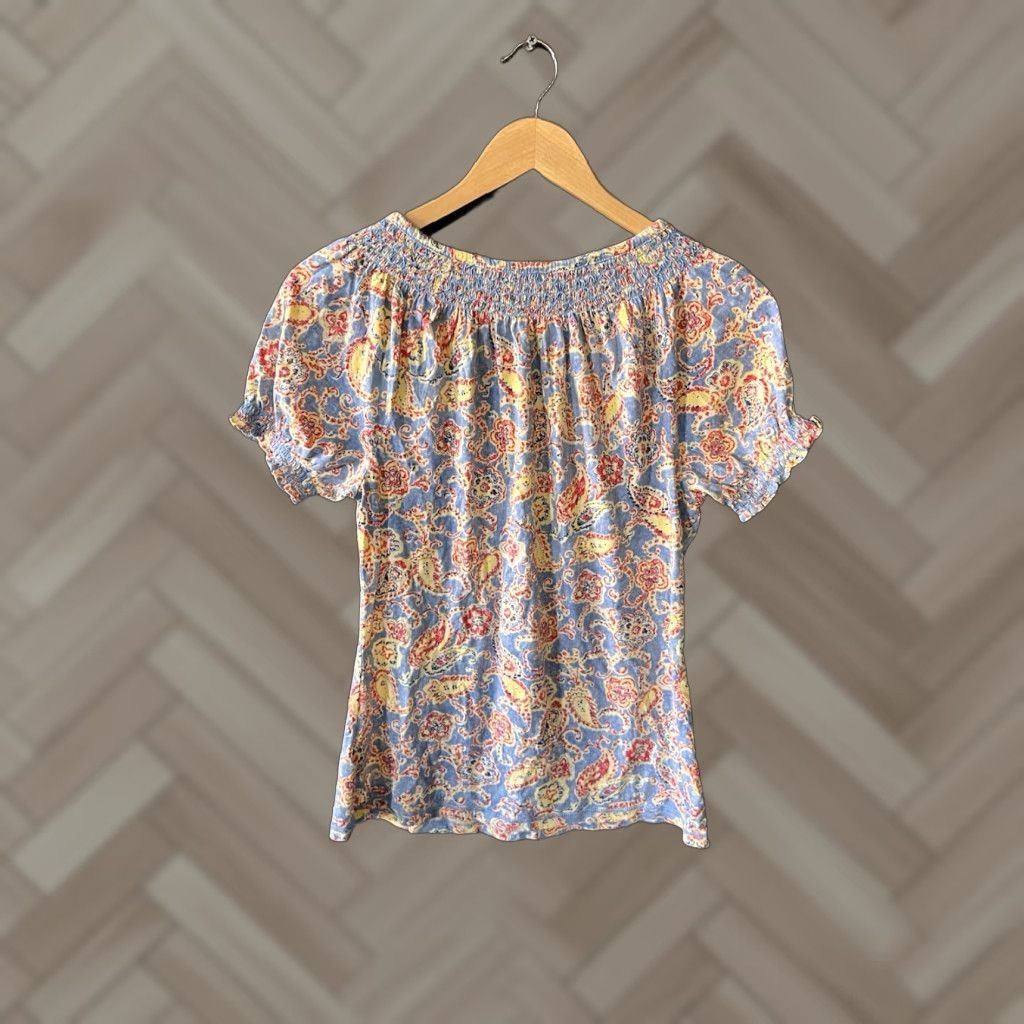 Ralph Lauren Lauren Ralph Lauren Blouse Womens Short Sleeve Paisley Blue XS Size XS / US 0-2 / IT 36-38 - 1 Thumbnail
