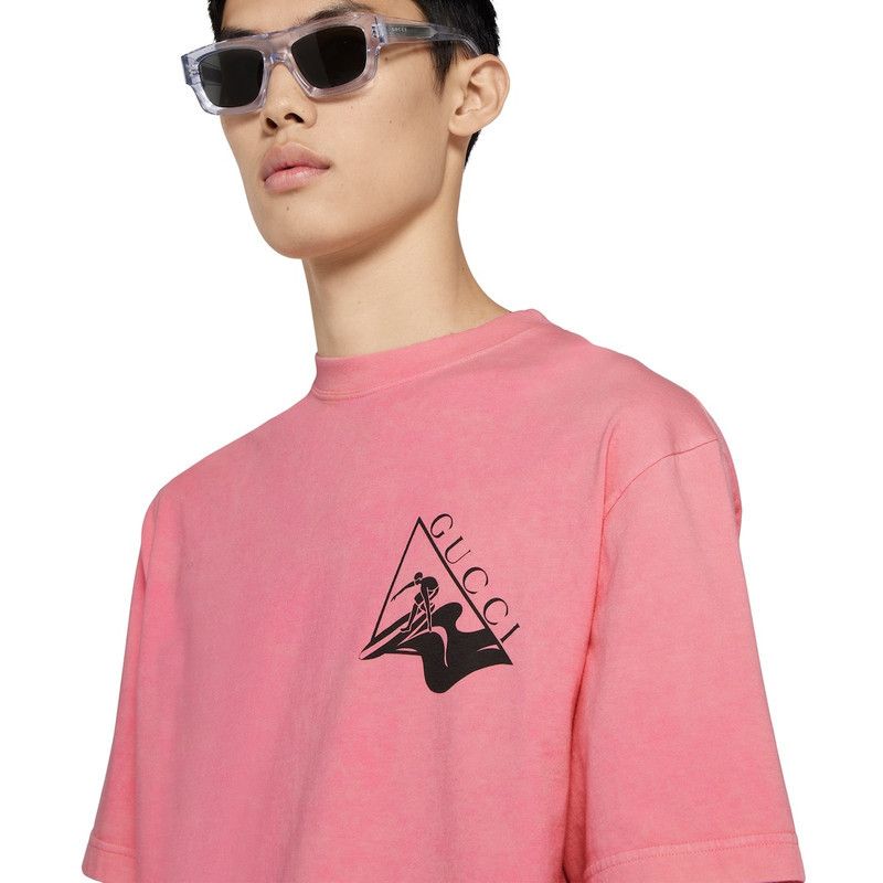 Gucci o1loc1c1125 798115 Printed Cotton Jersey T Shirt in Pink Size US L / EU 52-54 / 3 - 3 Thumbnail