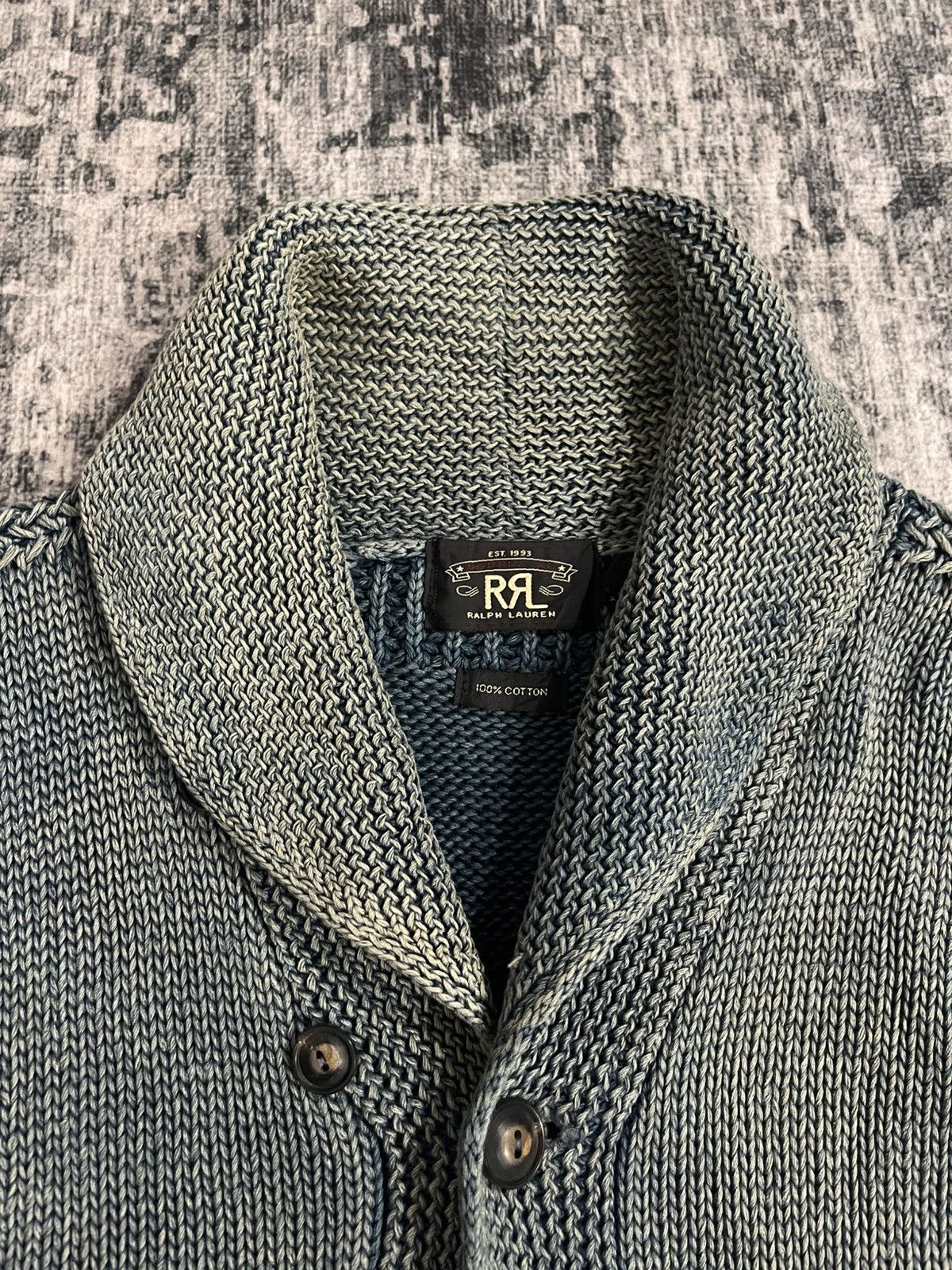 RRL Ralph Lauren RRL Double Ralph Lauren Indigo Cardigan Distressed Knit Size US L / EU 52-54 / 3 - 8 Thumbnail