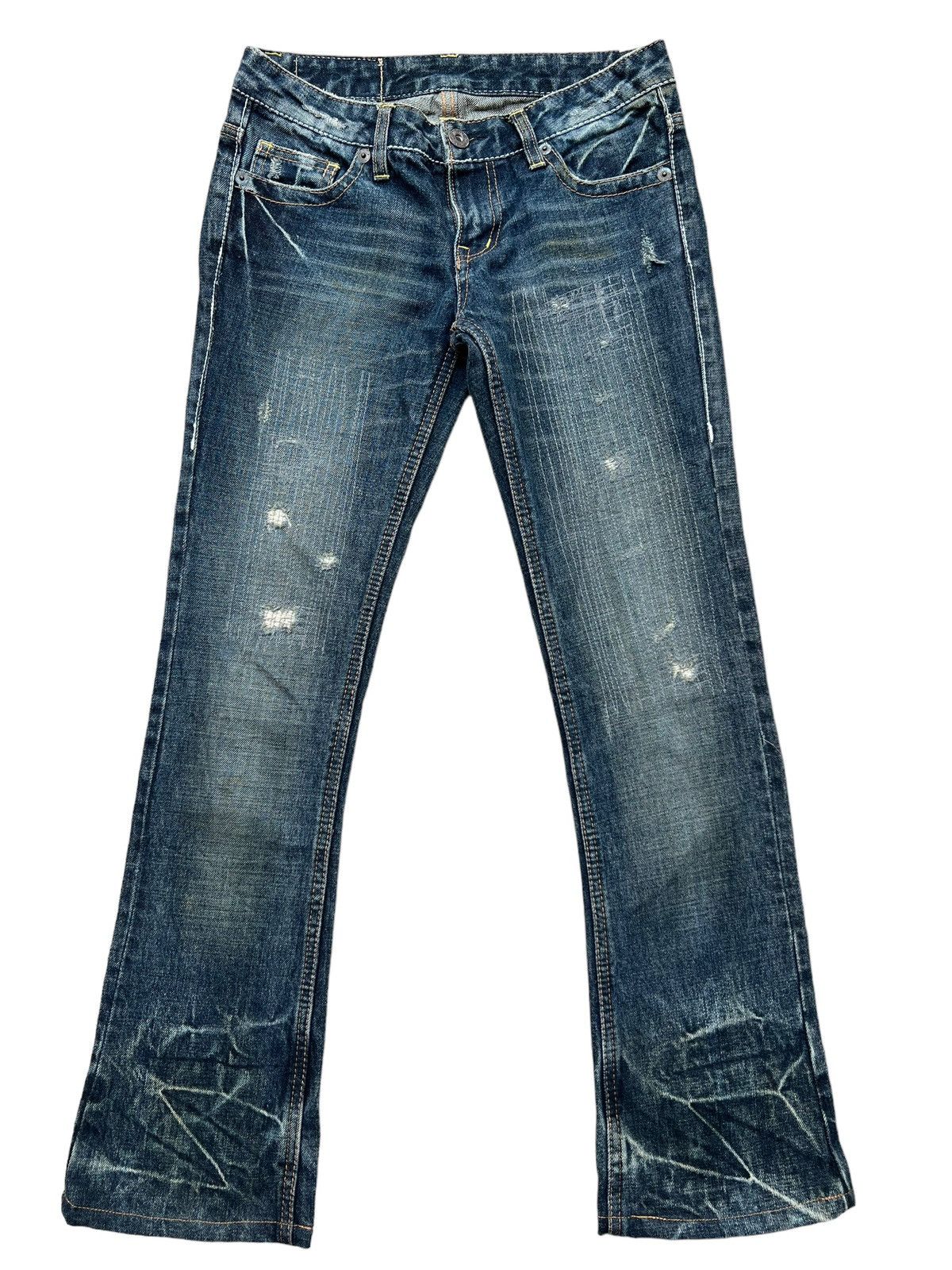 Japanese Brand MTRL Distressed Punk Flare Lowrise Denim Jeans 29x30 Size 29" - 2 Thumbnail