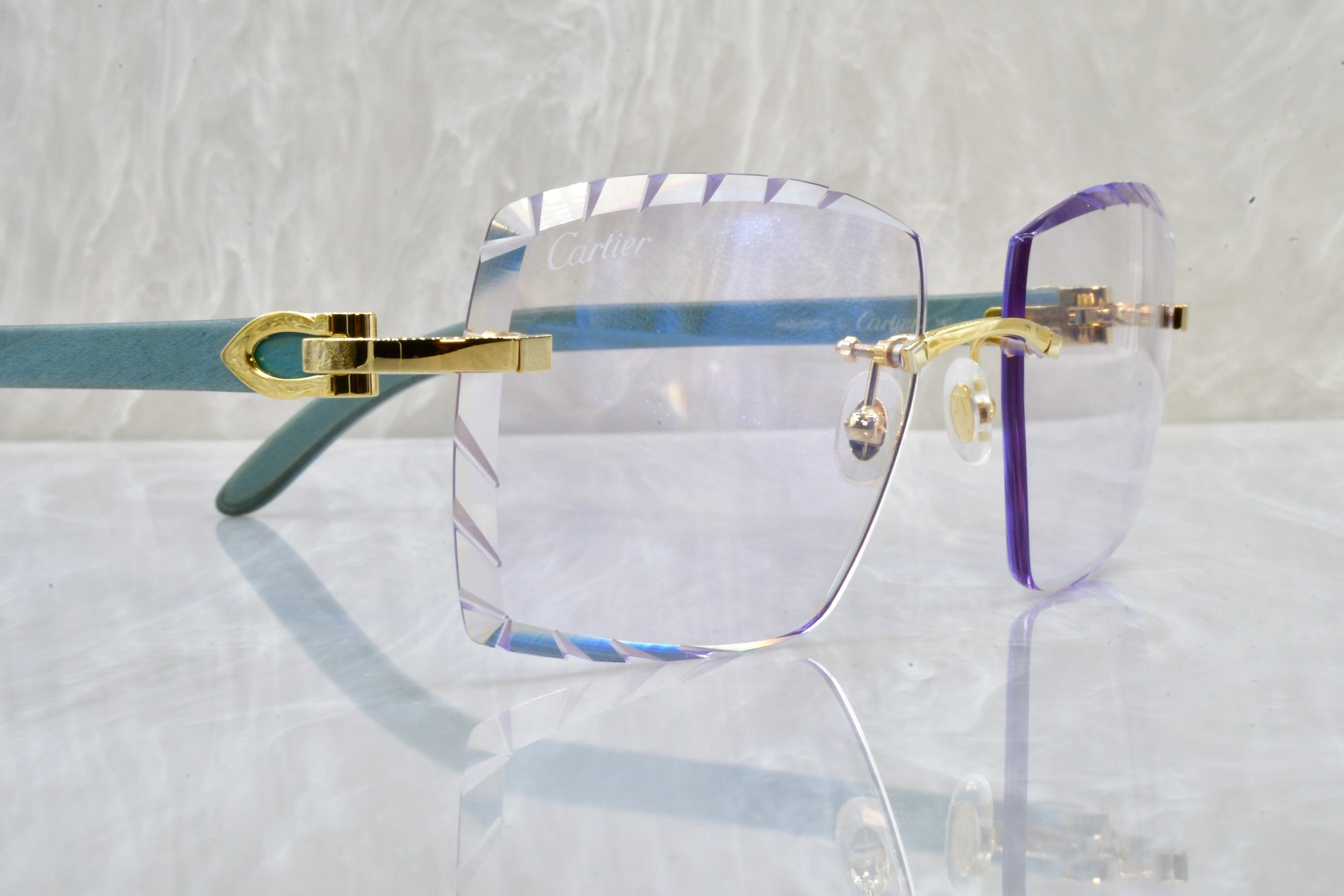 Pre-owned Cartier Tulip Wood Sunglasses C Decor Circa Diamond Cut In Tiffany
