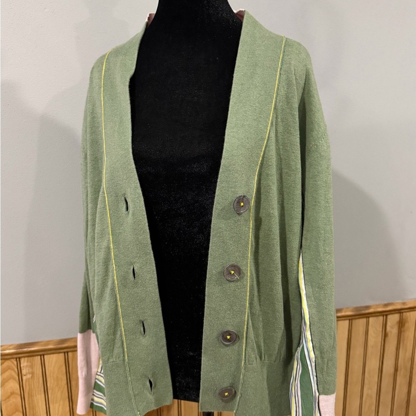 Other Zaket & Plover Stripe Trim Mixed Media Cardigan Size Large Size L / US 10 / IT 46 - 4 Thumbnail