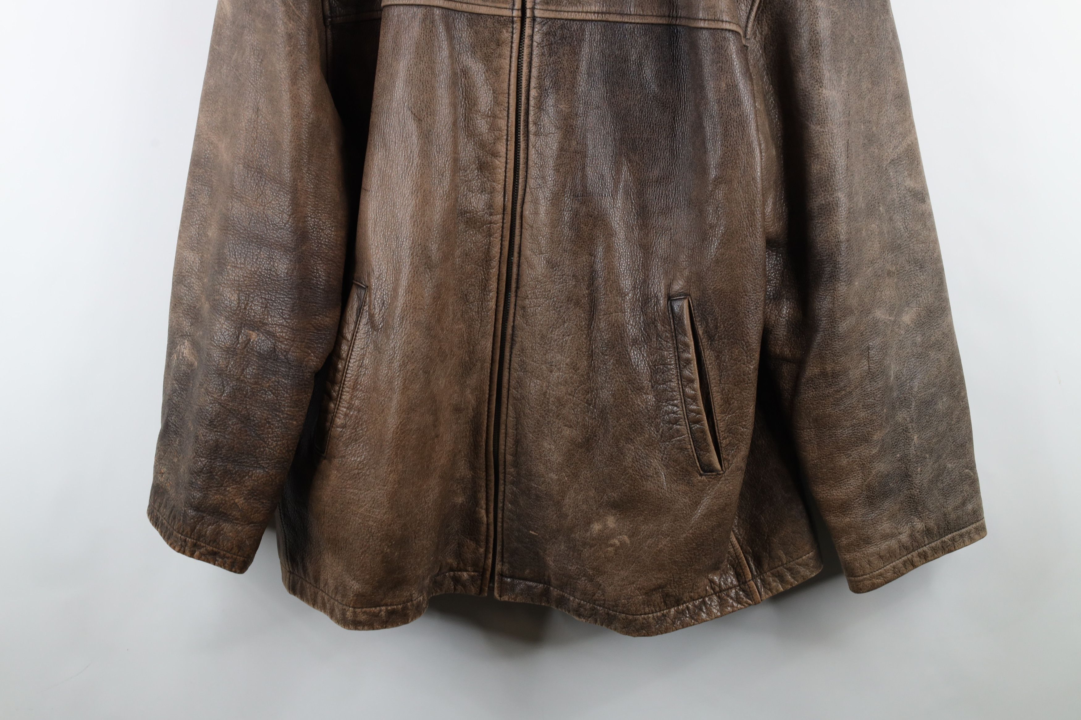Vintage Vintage 90s Streetwear Distressed Full Zip Leather Jacket Size US XXL / EU 58 / 5 - 3 Thumbnail