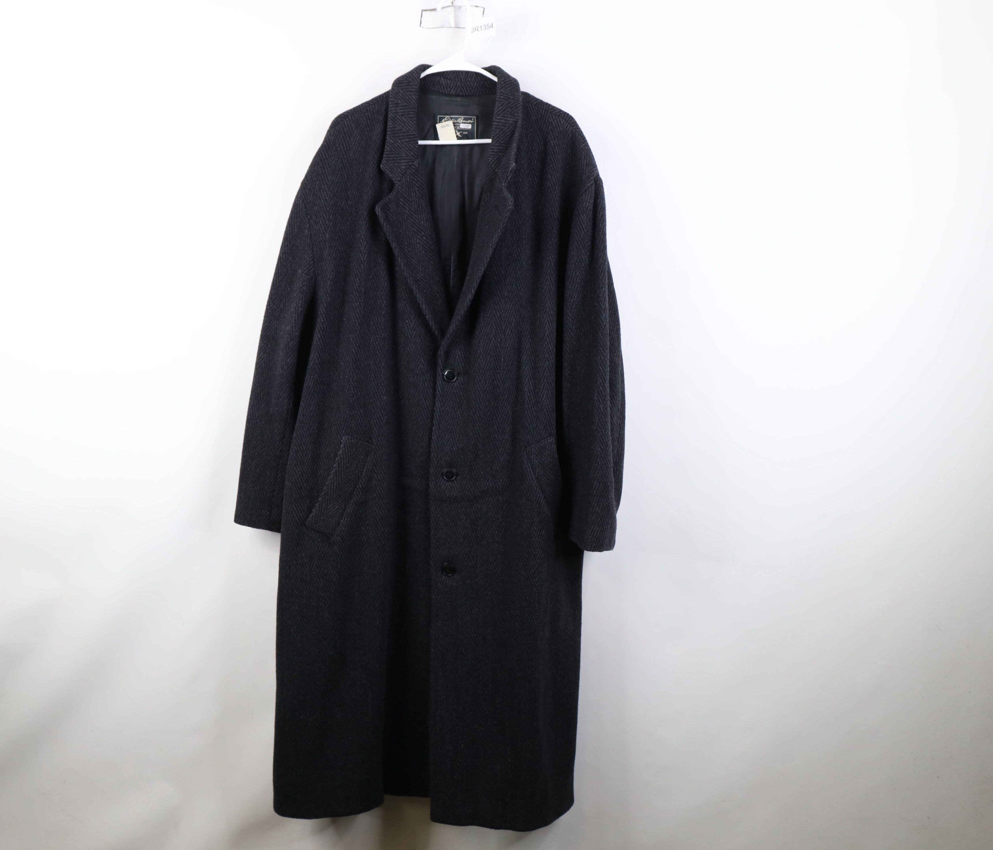 Eddie Bauer Vintage 90s Eddie Bauer Herringbone Overcoat Jacket Black Size US XL / EU 56 / 4 - 1 Thumbnail