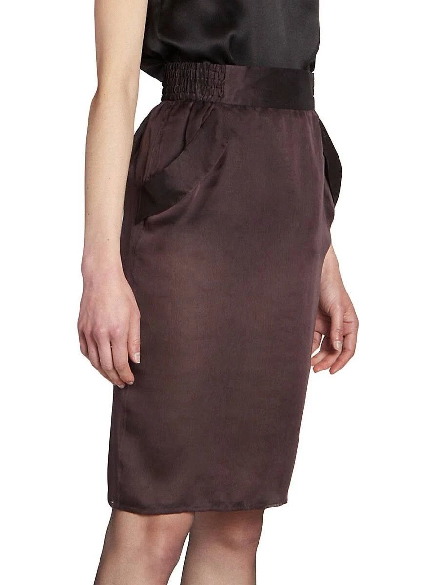 Saint Laurent Paris o1s1wg110924 Pencil Skirt in Silk Muslin in Dark Brown Size 25" / US 0 / IT 36 - 4 Thumbnail