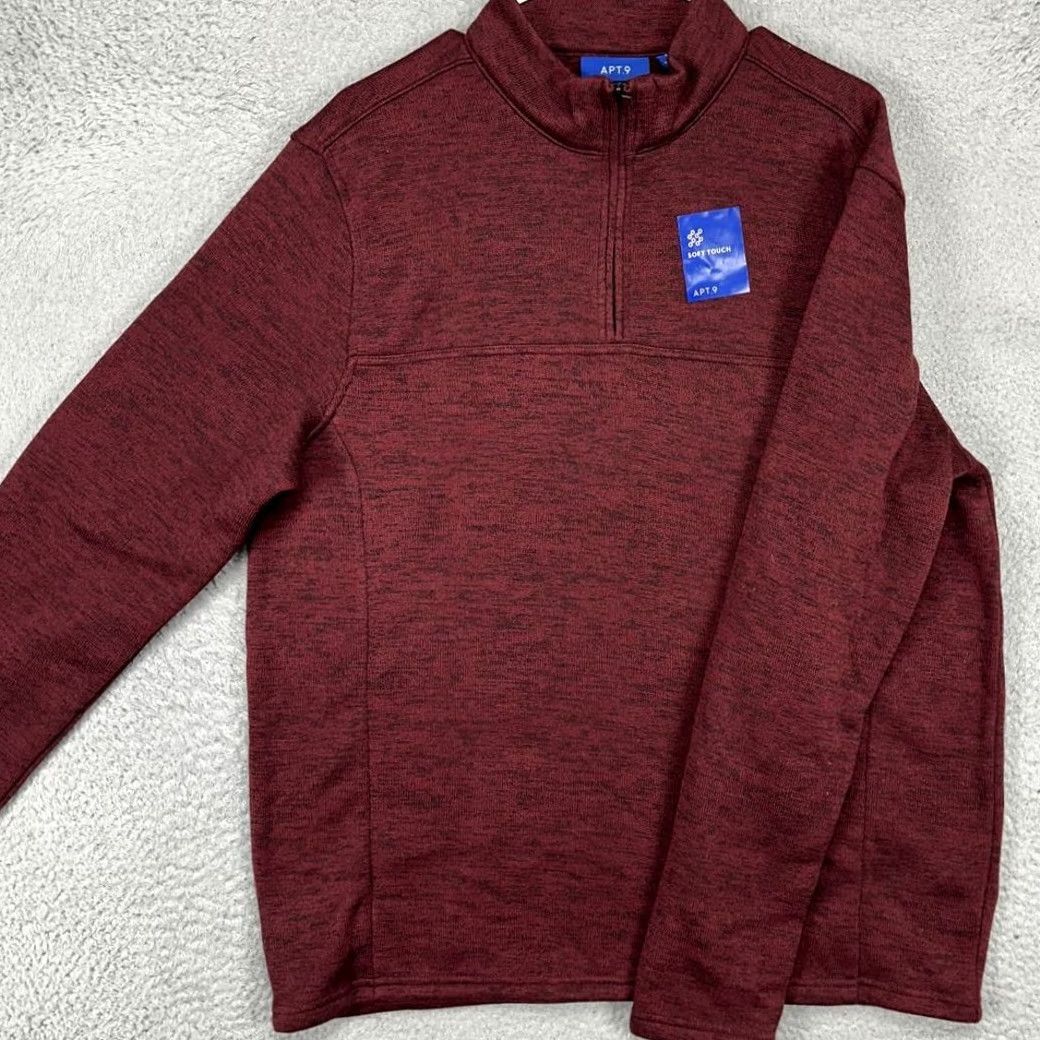 Apt. 9 VINTAGE? No. APT.9 Fleece Pullover Sweater Mens Large Maroon Quarter Zip 1/4 Zip Mock Neck Long Sleeve NEW Size US L / EU 52-54 / 3 - 2 Thumbnail
