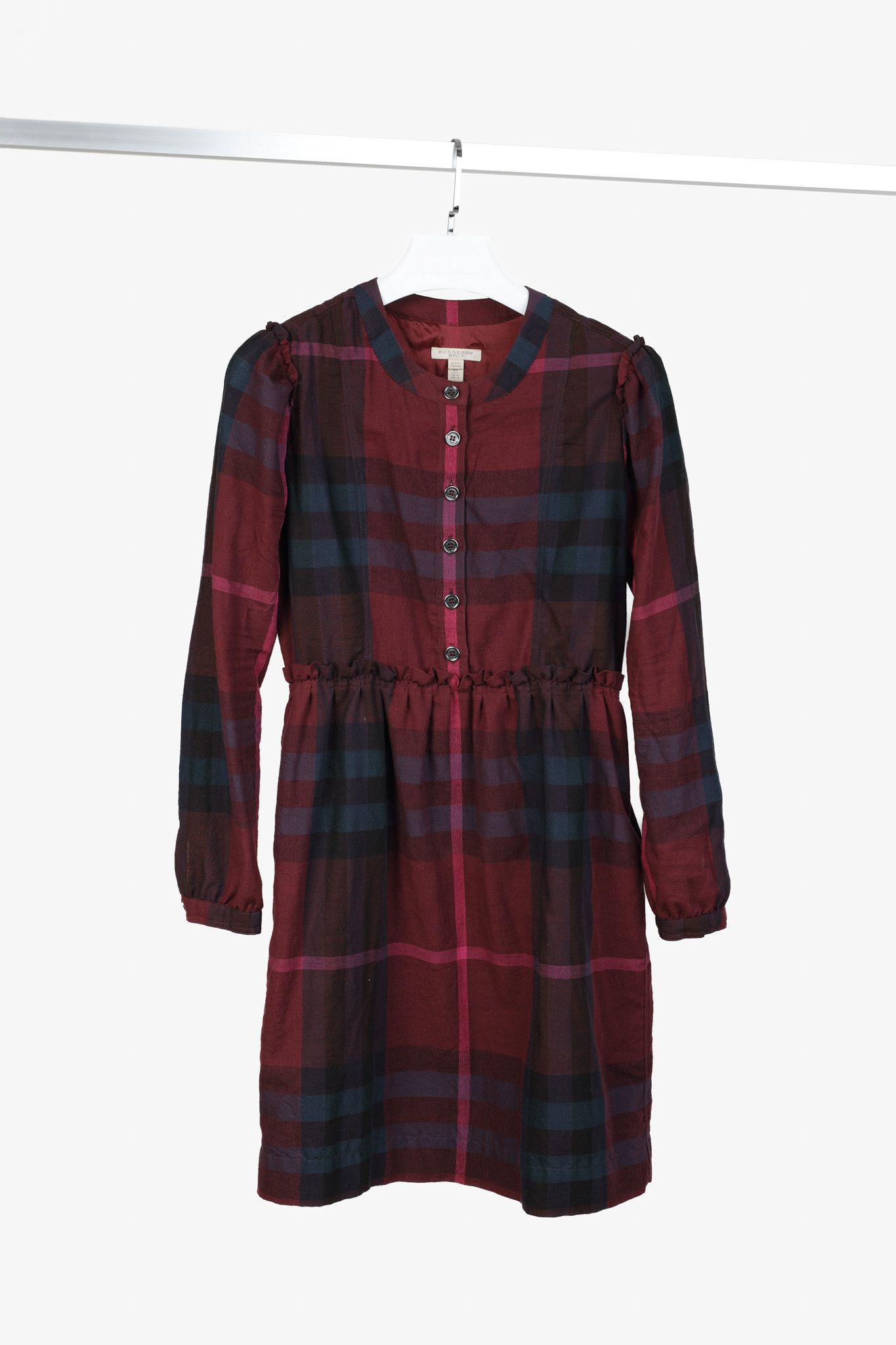 Burberry Burberry Brit Burgundy Check Ruffle-Trim Long-Sleeve Dress Size S / US 4 / IT 40 - 1 Thumbnail
