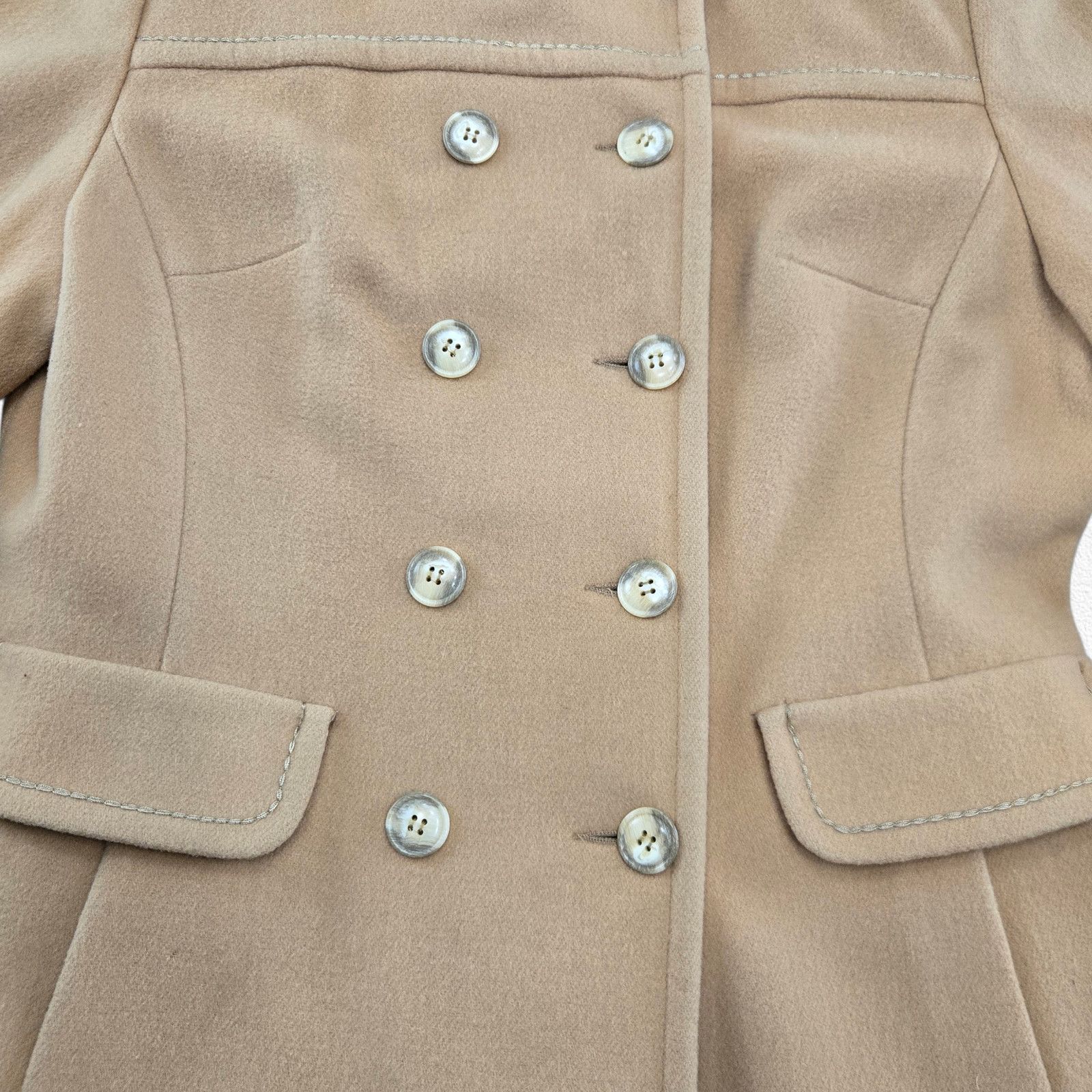 Vintage 60s Tan Camel Wool Double Breasted Mod Coat Size Medium Size M / US 6-8 / IT 42-44 - 4 Thumbnail