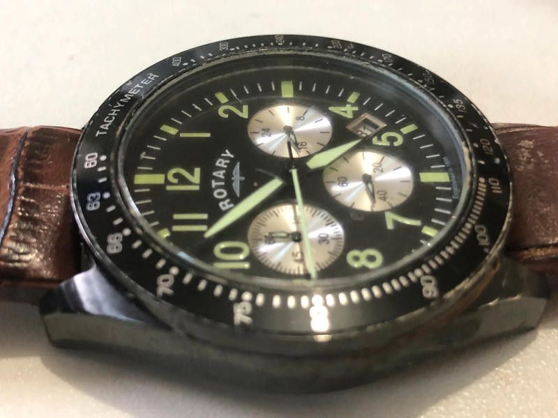 Designer Rotary men's black dial brown leather strap watch Size ONE SIZE - 6 Thumbnail