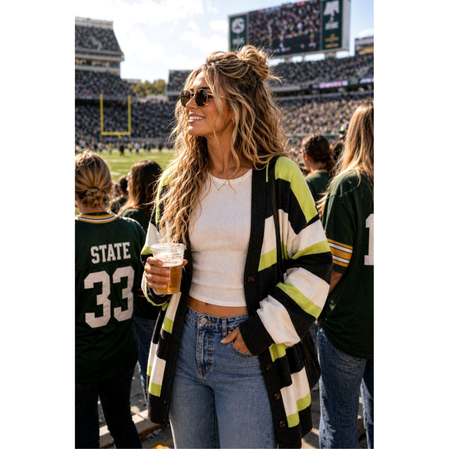 Free People Free People League Of Her Own Cardigan Carbon Lime Combo S Size S / US 4 / IT 40 - 1 Thumbnail