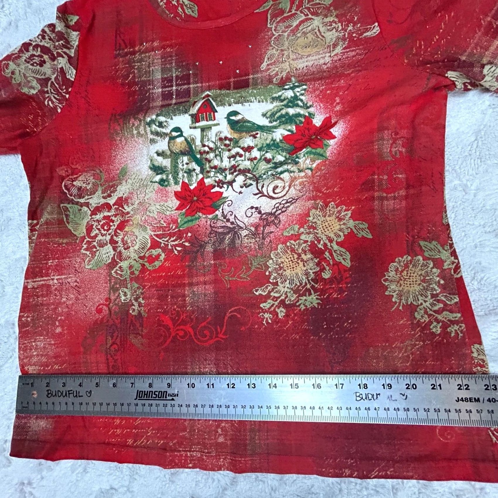 Vintage I. B. Diffusion Womens XL T-Shirt Birds Birdhouse Embellished Red/Gold Size XL / US 12-14 / IT 48-50 - 6 Thumbnail