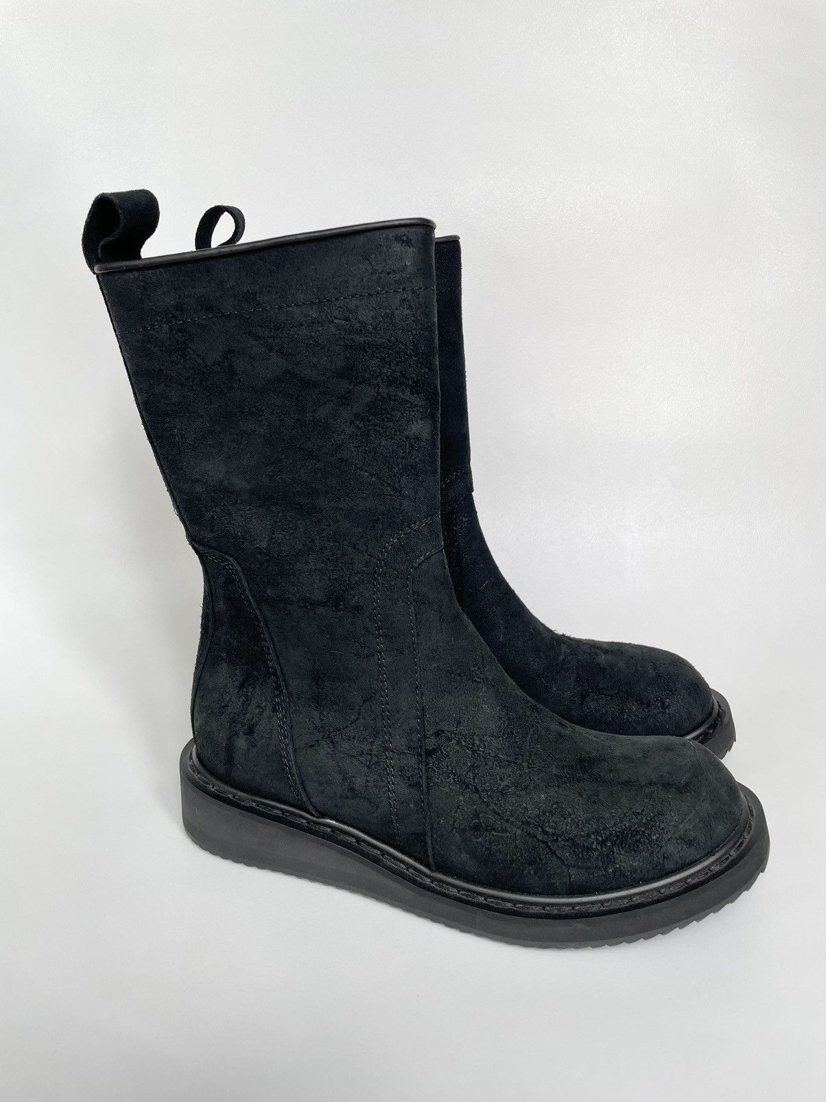 Rick Owens Black Crust Leather 'Mohawk' Combat Boots Size US 7 / IT 37 - 4 Thumbnail