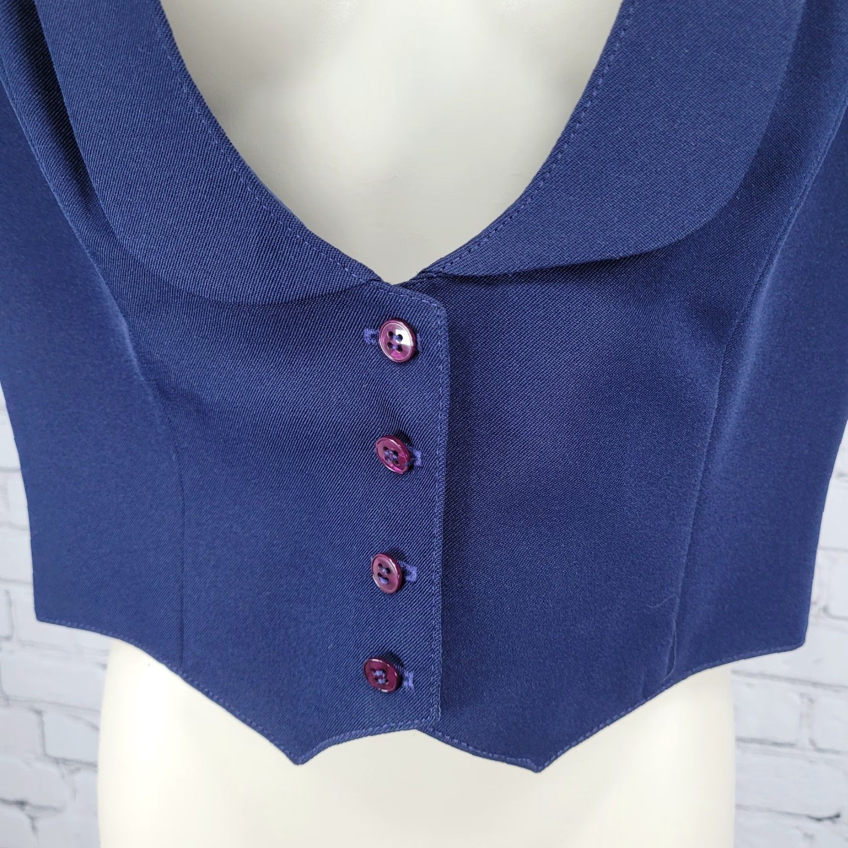 Vintage VTG Pan-ter Vest Navy 100% Wool Shawl Lapel Buttoned Lined Size 11/12 Union Made Size L / US 10 / IT 46 - 7 Thumbnail