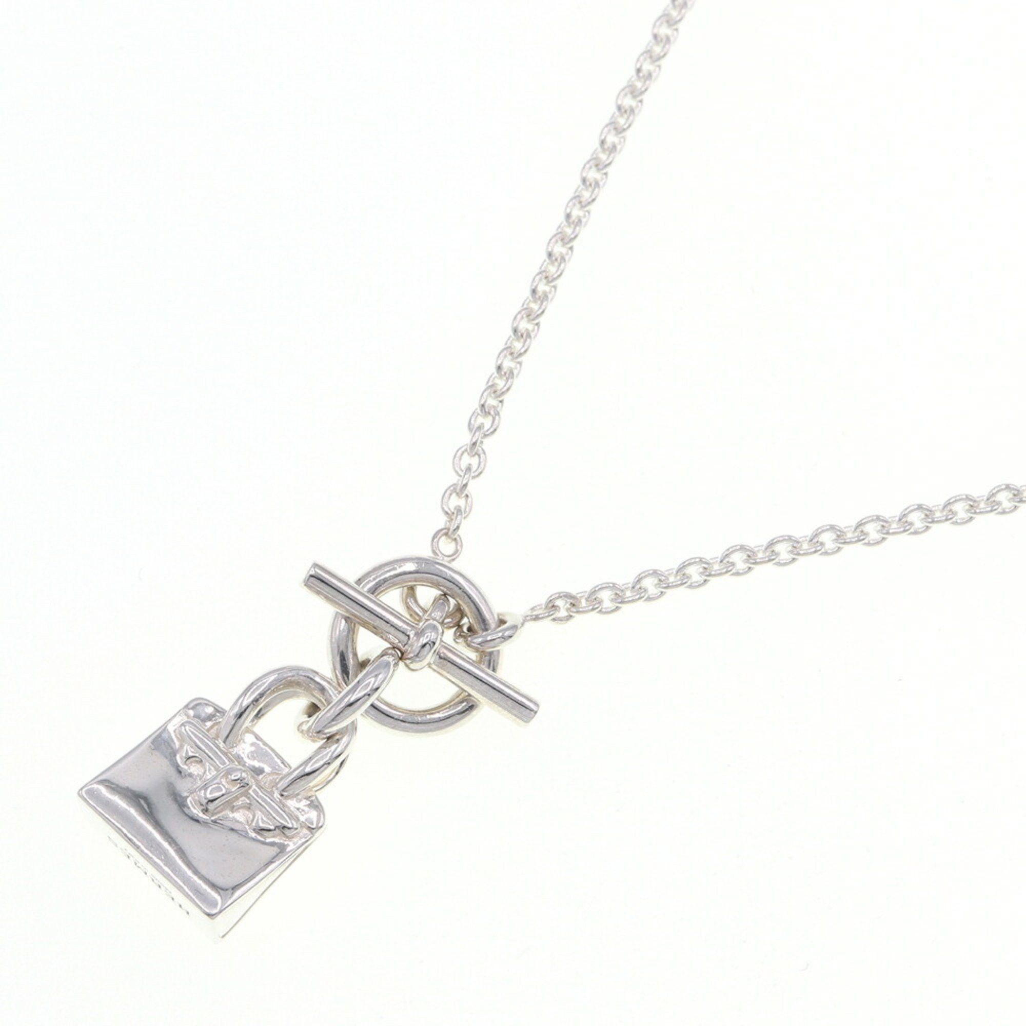 image of Hermes Necklace Amulet Birkin Pendant Sv Sterling Silver 925 Choker Bag Motif Chain Women's Hermes