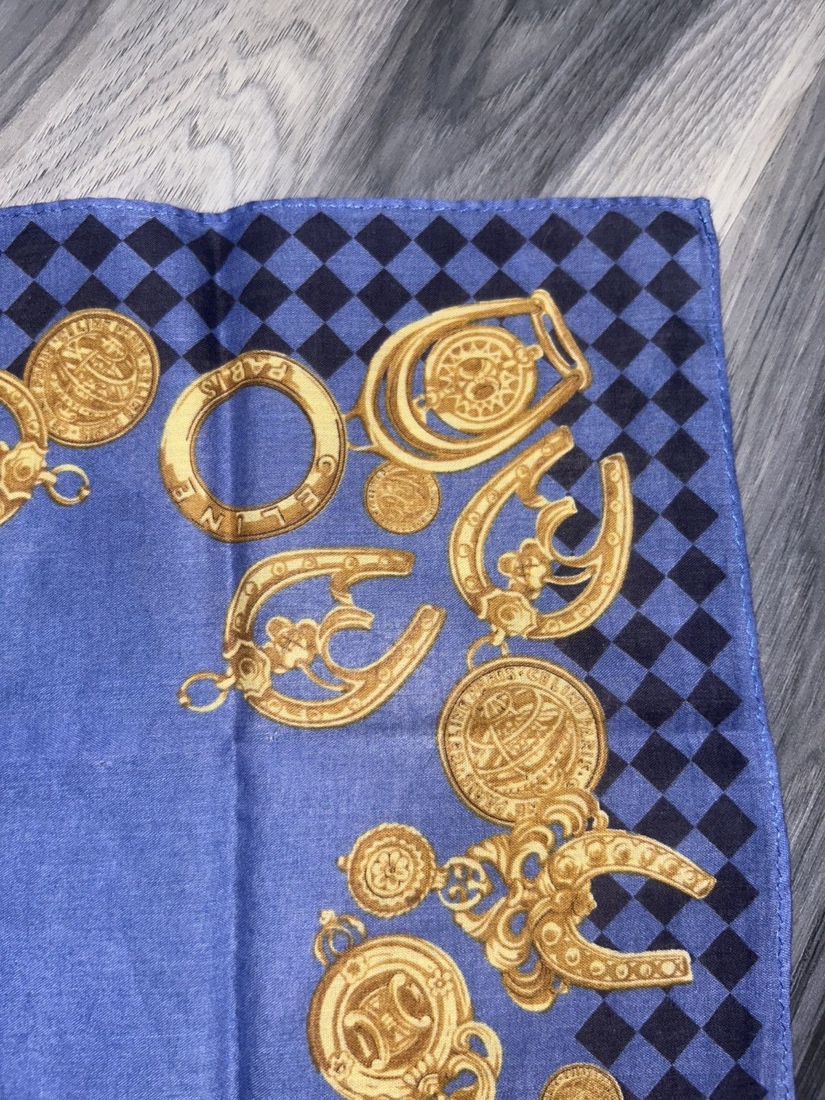 Celine Vintage Celine Blue Cotton Handkerchief with Gold Design Size ONE SIZE - 8 Thumbnail