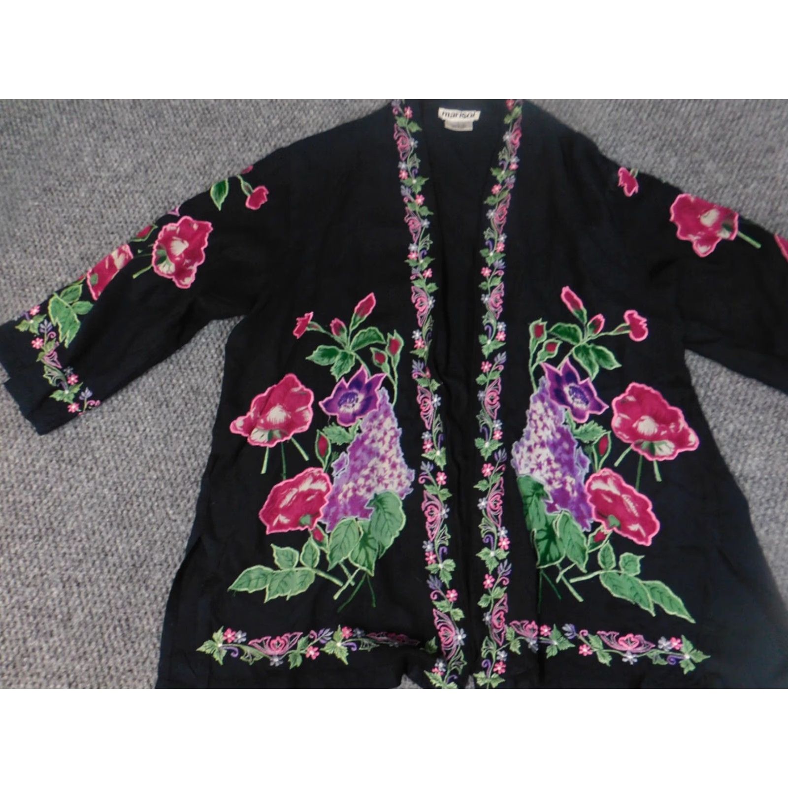 Vintage Marisol Blouse Womens L Black Floral Rayon Open Chest Long Sleeve Collared Casual Basic Regular Shirt Size L / US 10 / IT 46 - 3 Thumbnail