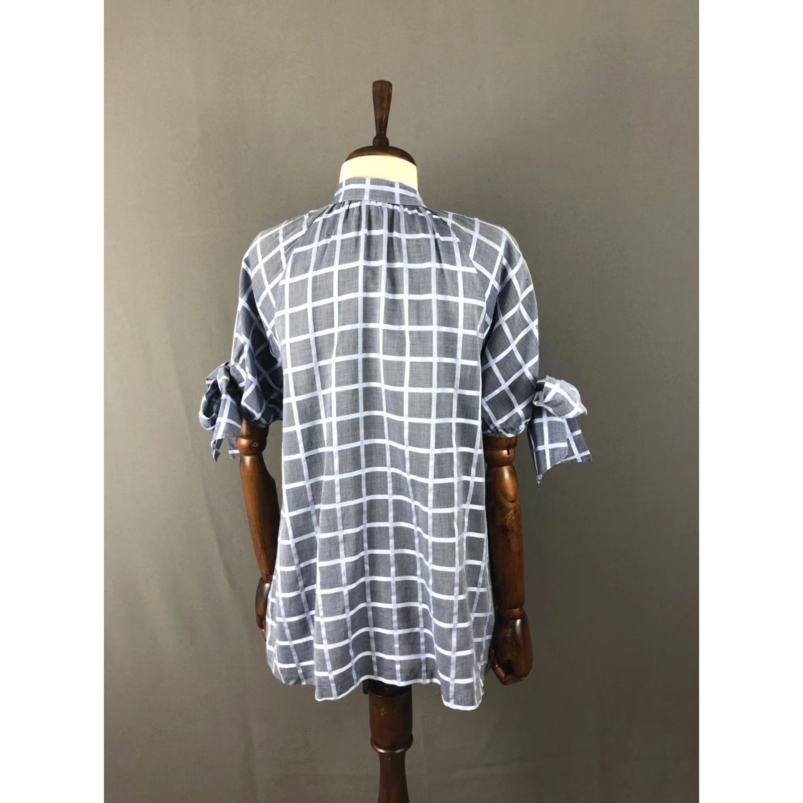 Paul & Joe PAUL & JOE Blouse Gray Cotton Check Short Sleeve Henley Button Regular Size 4 Women’s Classic Casual 100% Cotton Size S / US 4 / IT 40 - 3 Thumbnail