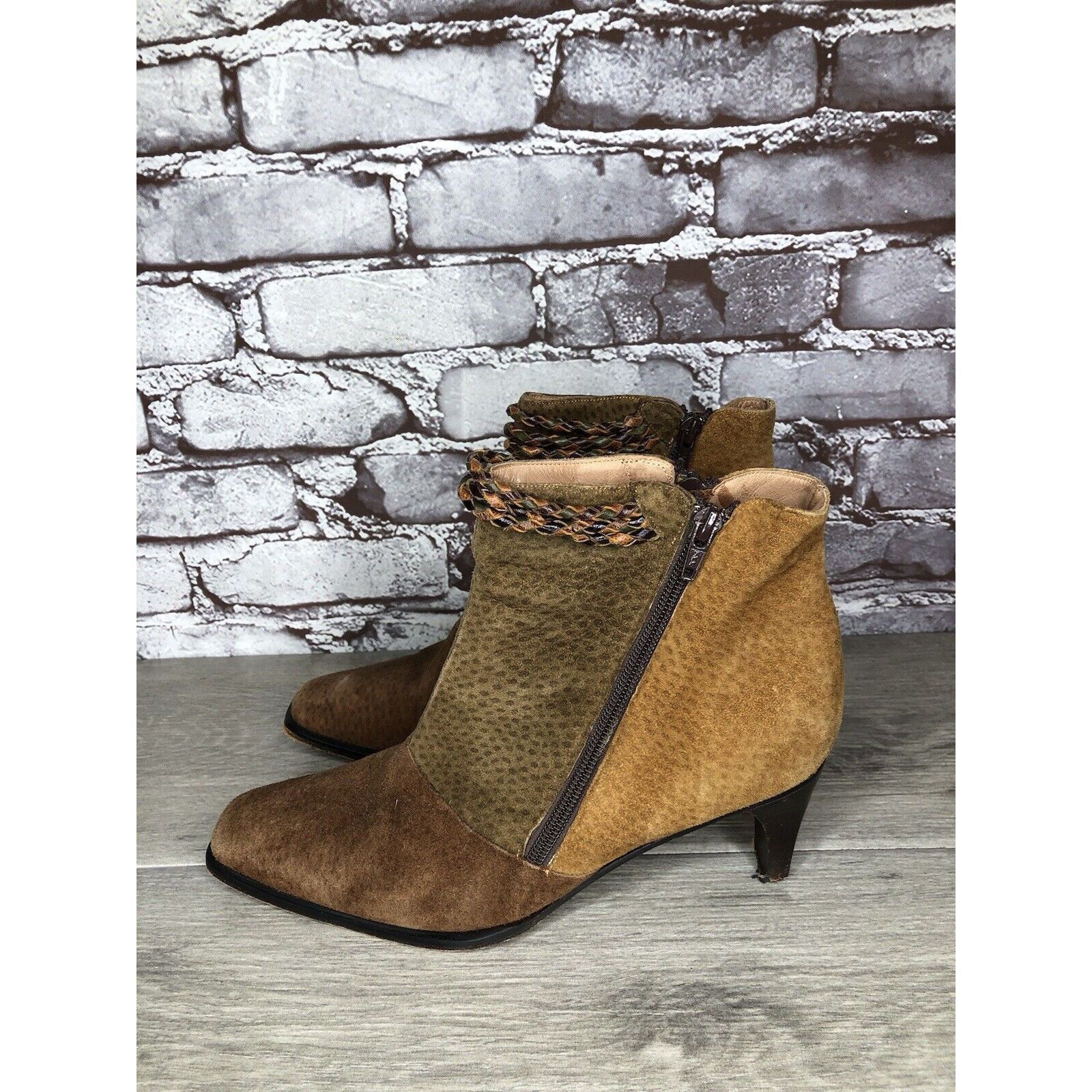 Other CHIARINI Tan Brown Green Suede Leather Double Sided Zipper H Size US 9.5 / IT 39.5 - 21 Thumbnail