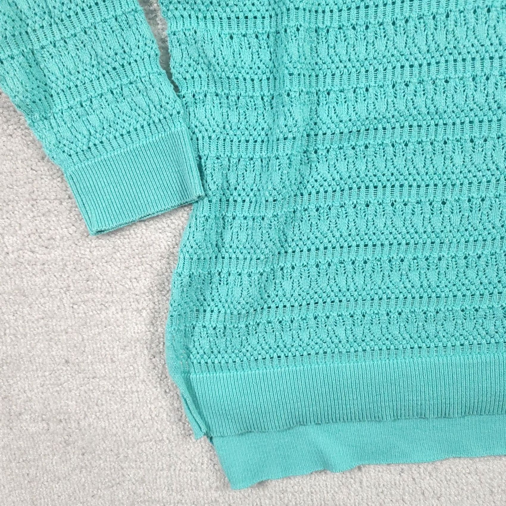 Vintage St. John's Bay Sweater Women's Large Green Round Neck Classic Open Knit 3/4 Sleeve Size L / US 10 / IT 46 - 4 Thumbnail