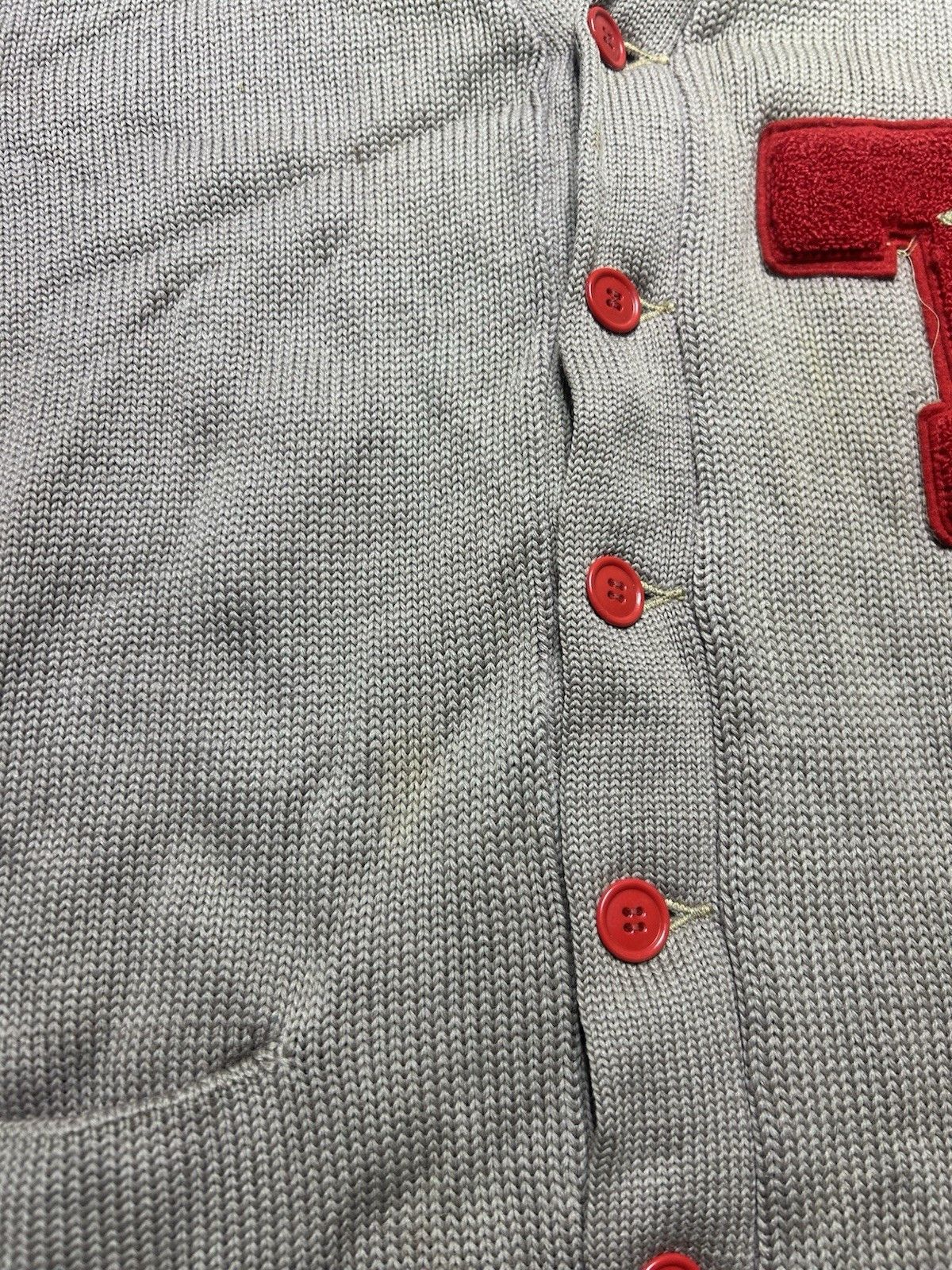 Vintage Vtg 40s wool cardigan sweater Texas 2 tone striped letter L Size US L / EU 52-54 / 3 - 5 Thumbnail