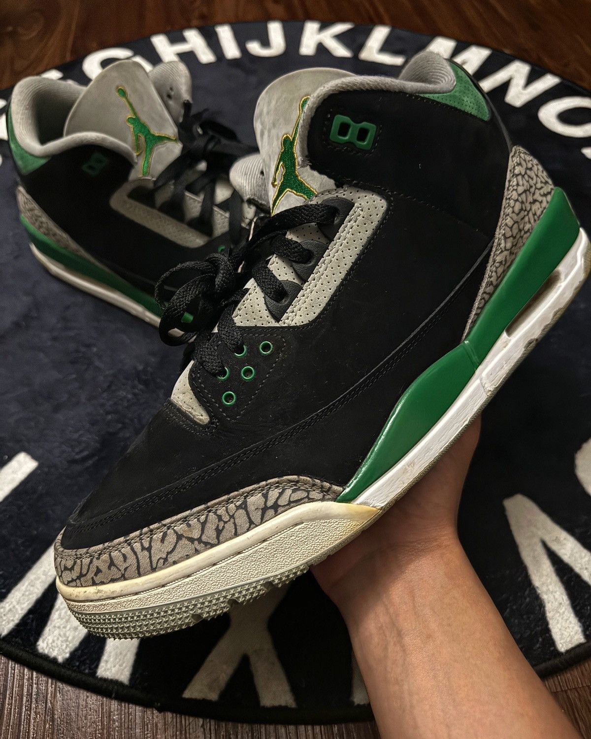 image of Air Jordan Retro 3 “Pine Green” Shoes in Black, Men's (Size 13)