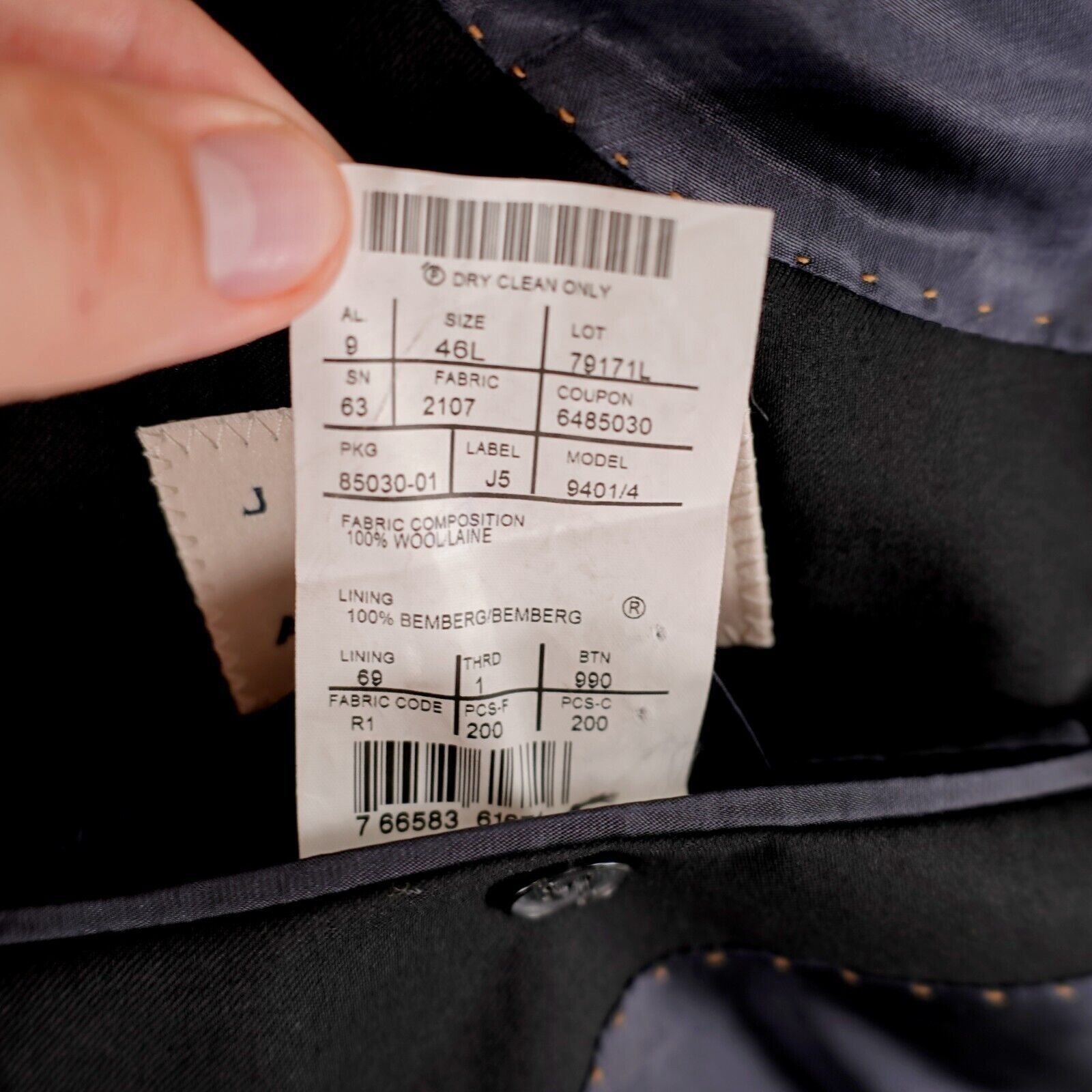 Joseph Abboud Joseph Abboud Reda Super 110s Wool Black 2 Button Blazer 44R Size 44R - 12 Thumbnail