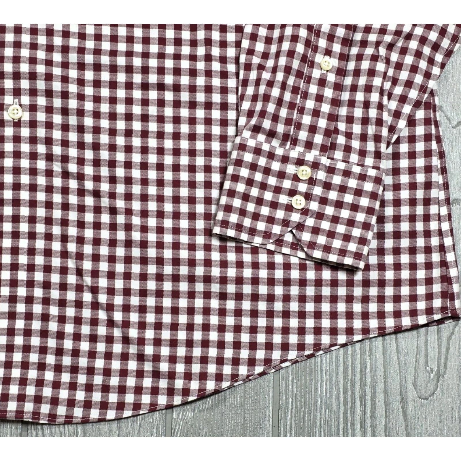 Brooks Brothers Brooks Brothers Dress Shirt Maroon White Long Sleeve - 17-36 Gingham Men Regular Button Up Shirt Size 46R - 4 Thumbnail