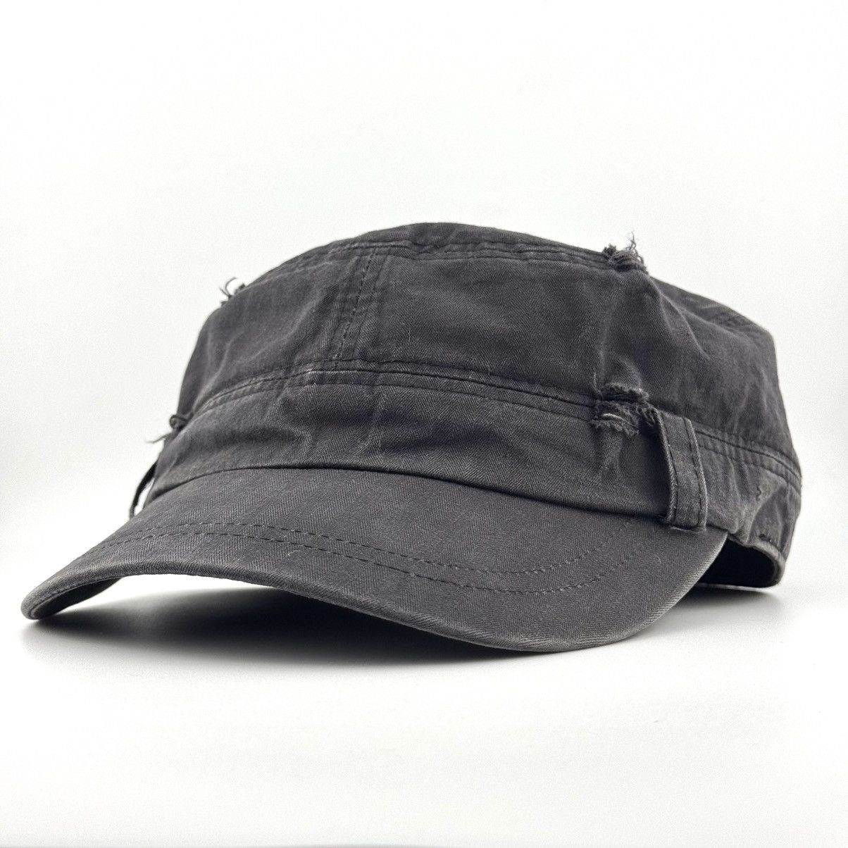 Japanese Brand Vtg Sunfaded Blank Black Distressed Military Work Hat Y2K Size ONE SIZE - 2 Thumbnail