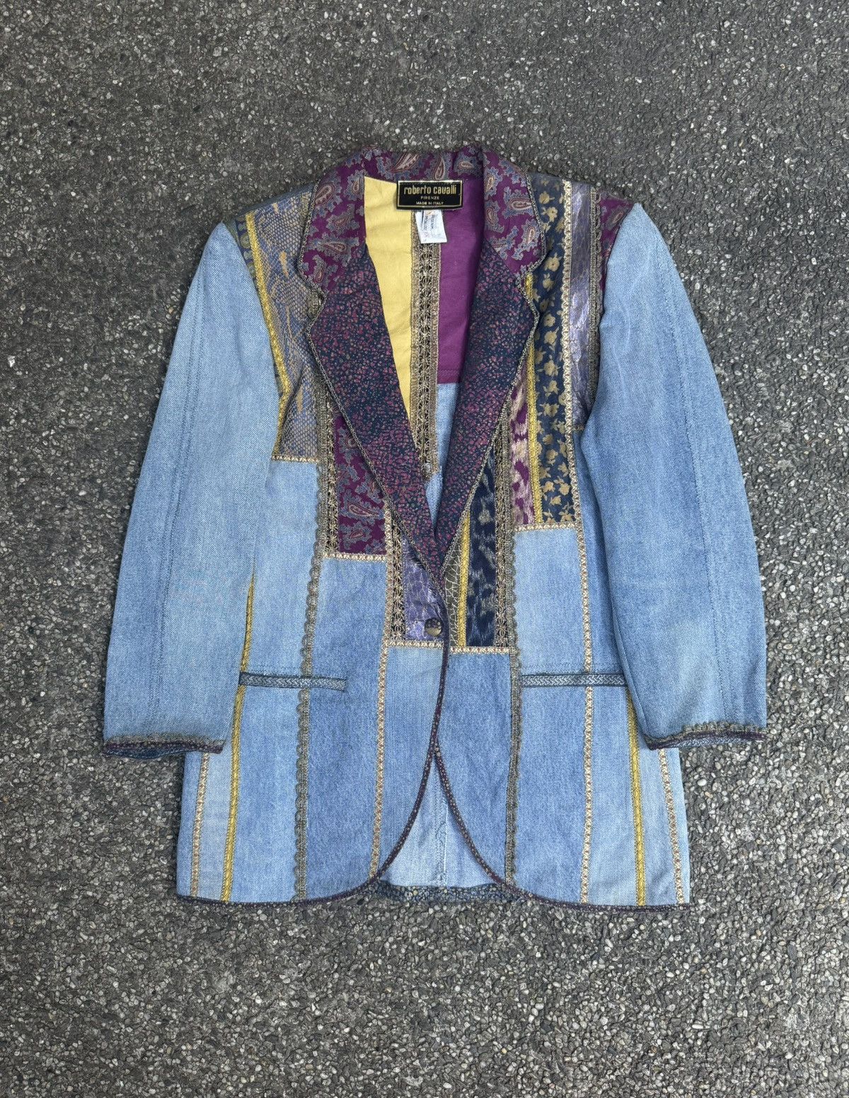 Roberto Cavalli 70's-80's Roberto Cavalli Denim & Leather Patchwork Blazer Size S / US 4 / IT 40 - 1 Thumbnail