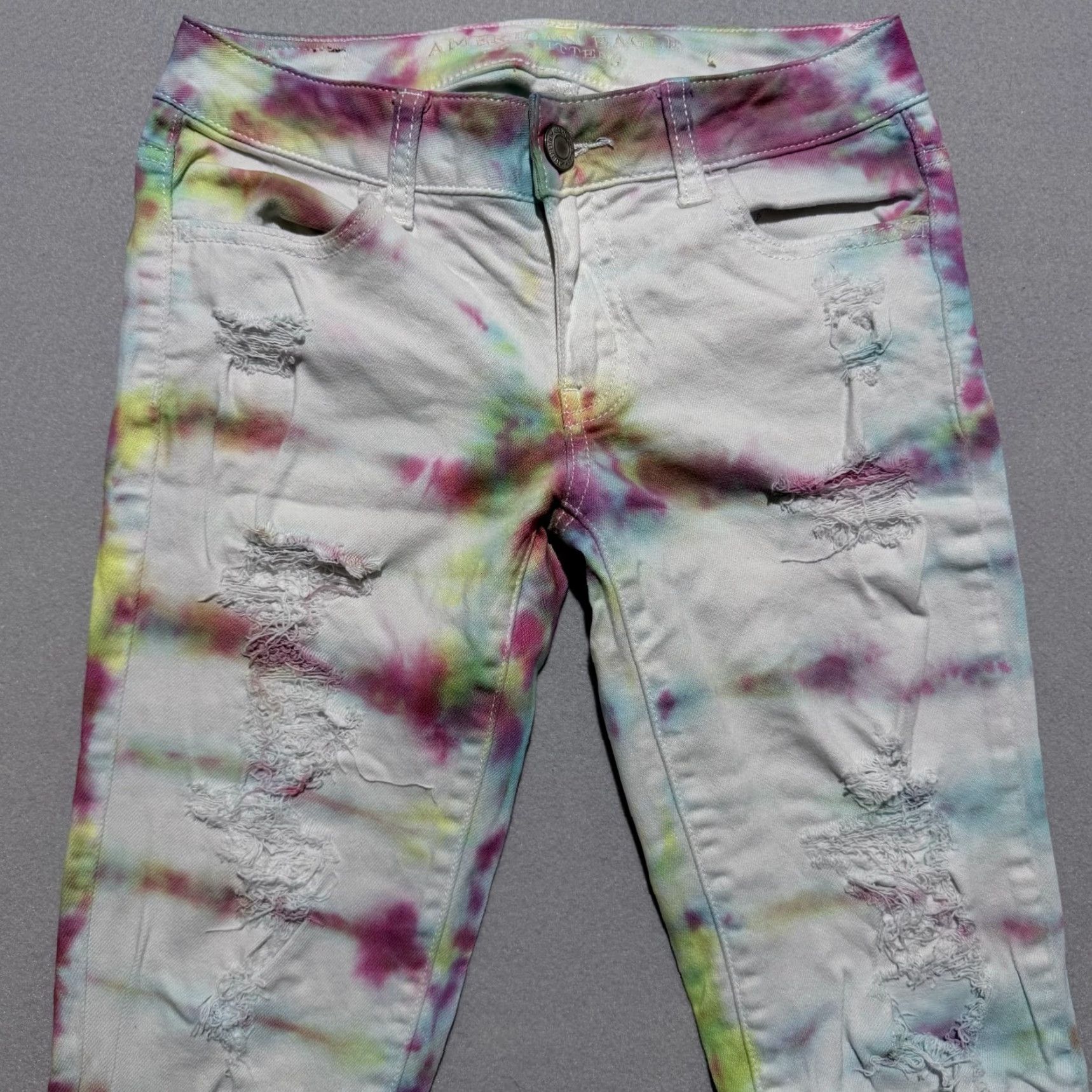 American Eagle Outfitters VINTAGE American Eagle Jegging Crop Jeans Women's Tie Dye Denim Stretch Distressed - 0 Size 25" / US 0 / IT 36 - 3 Thumbnail